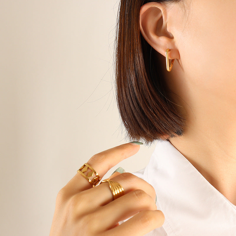 Titanium Steel Geometric Huggie Earrings - Charming Charlie
