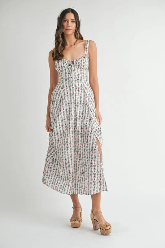 MABLE Floral Print Shoulder Tie Layered Mini Dress