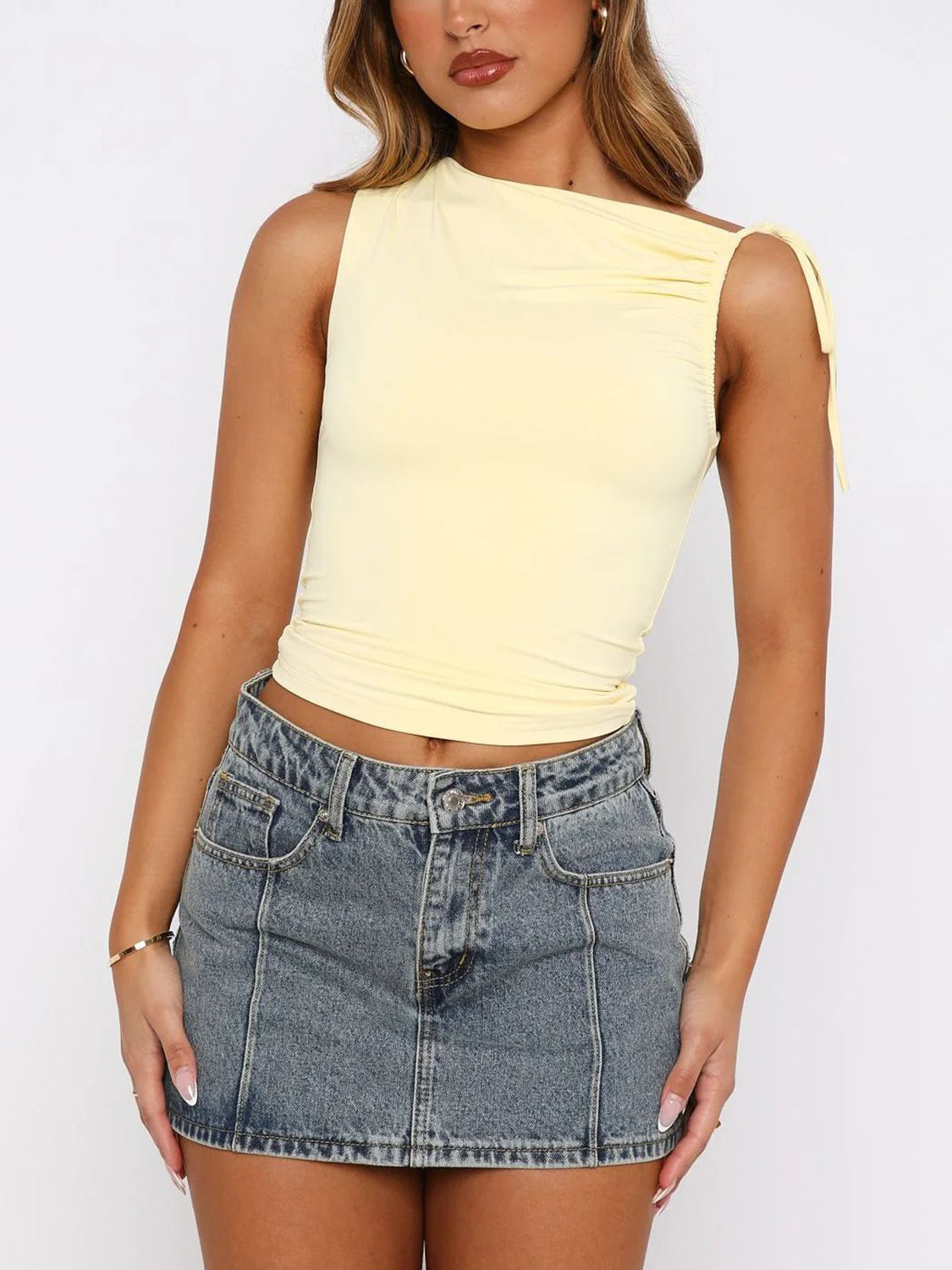 Lovelet Ruched Asymmetrical Neck Cami - Charming Charlie