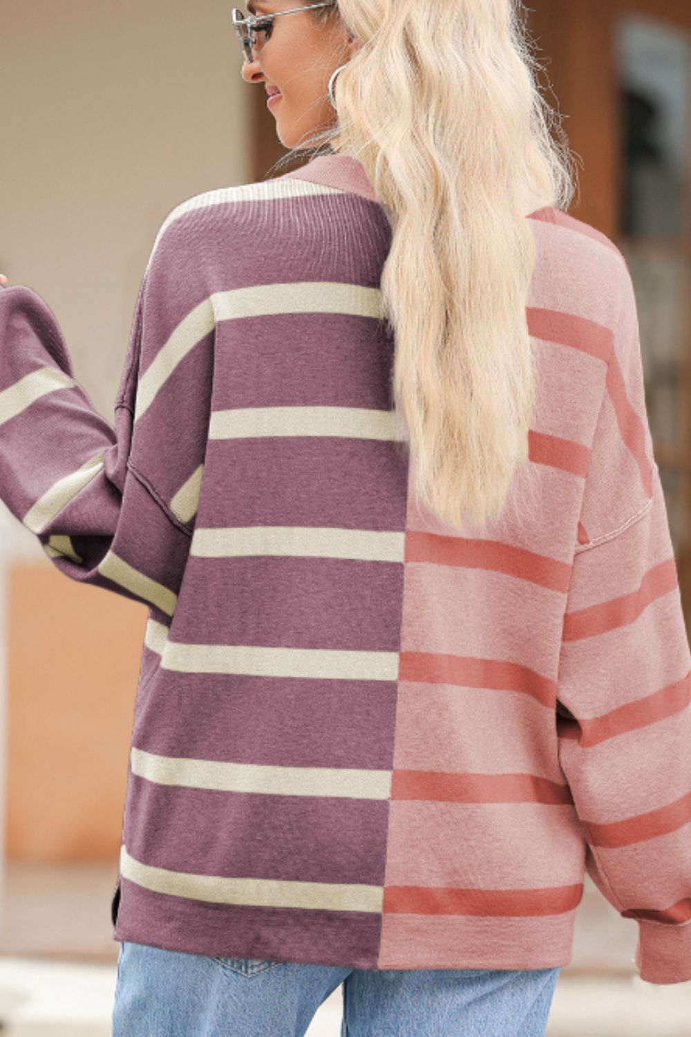 Contrast Striped Long Sleeve Sweatshirt - Charming Charlie