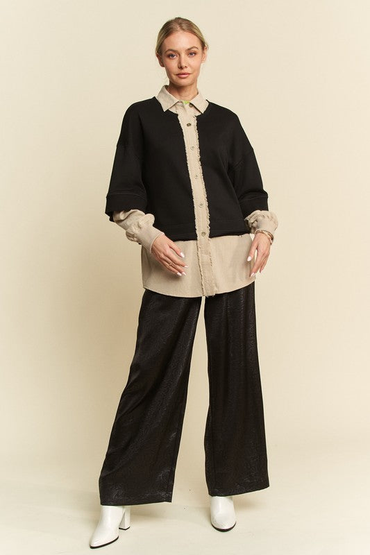 Davi & Dani Faux Layered French Terry Contrast Top - Charming Charlie