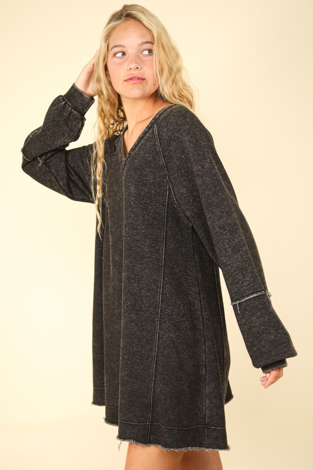 VERY J Mineral Washed Oversized A-Line Mini Dress - Charming Charlie