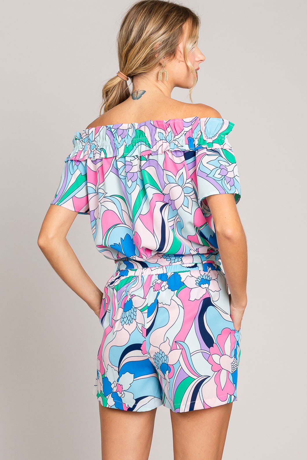 Cotton Bleu by Nu Label Abstracted Print Tie Front Shorts - Charming Charlie
