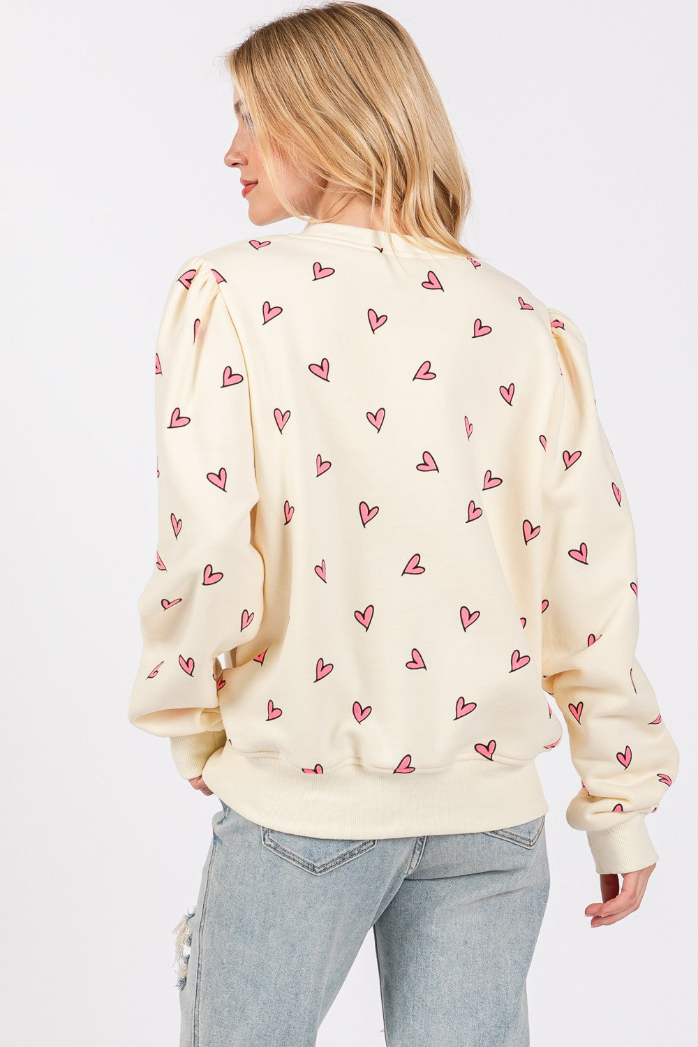 SAGE + FIG Heart Printed Contrast Long Sleeve Sweatshirt - Charming Charlie