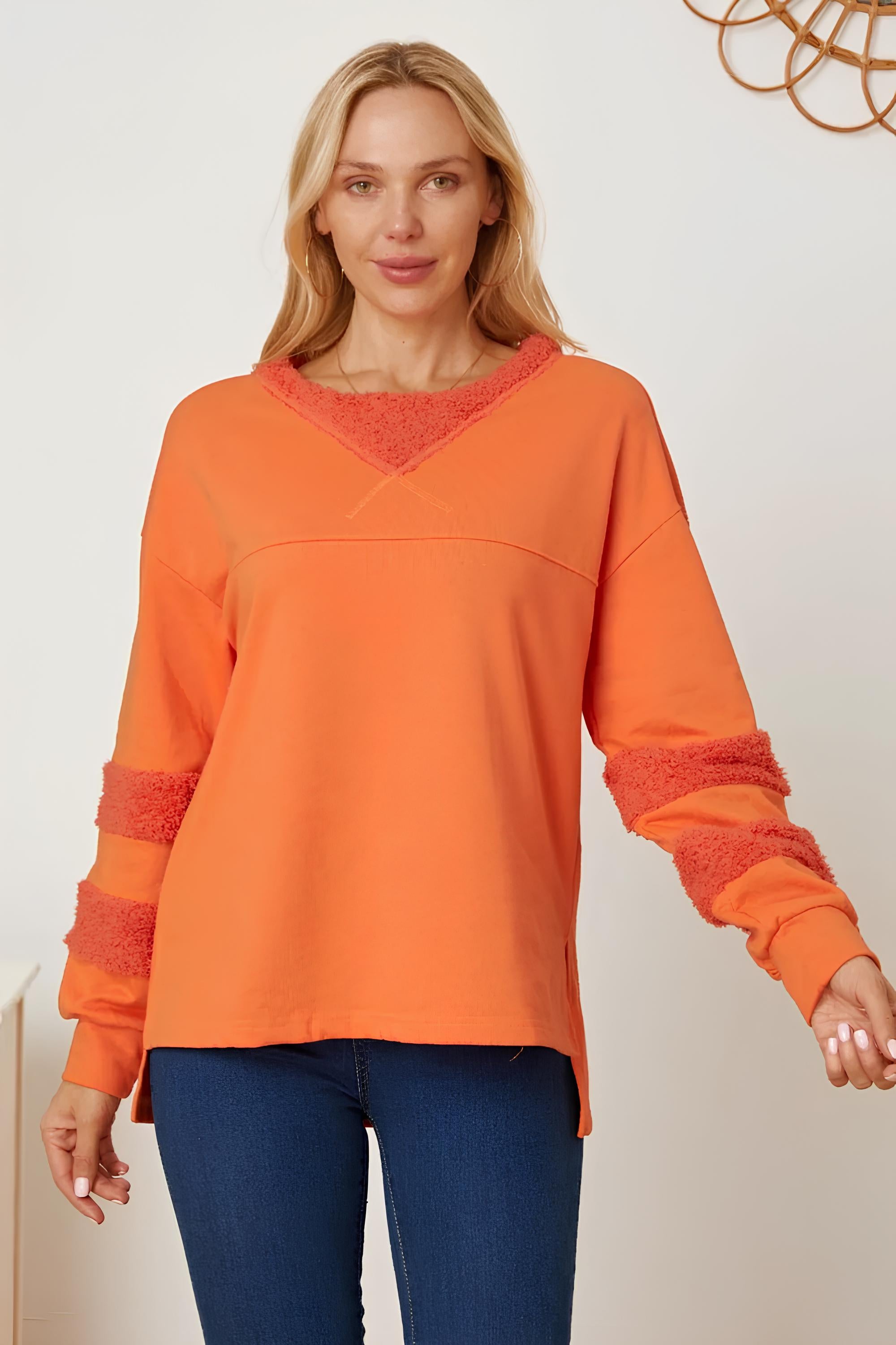 High-Low Round Neck Long Sleeve Sweatshirt - Charming Charlie