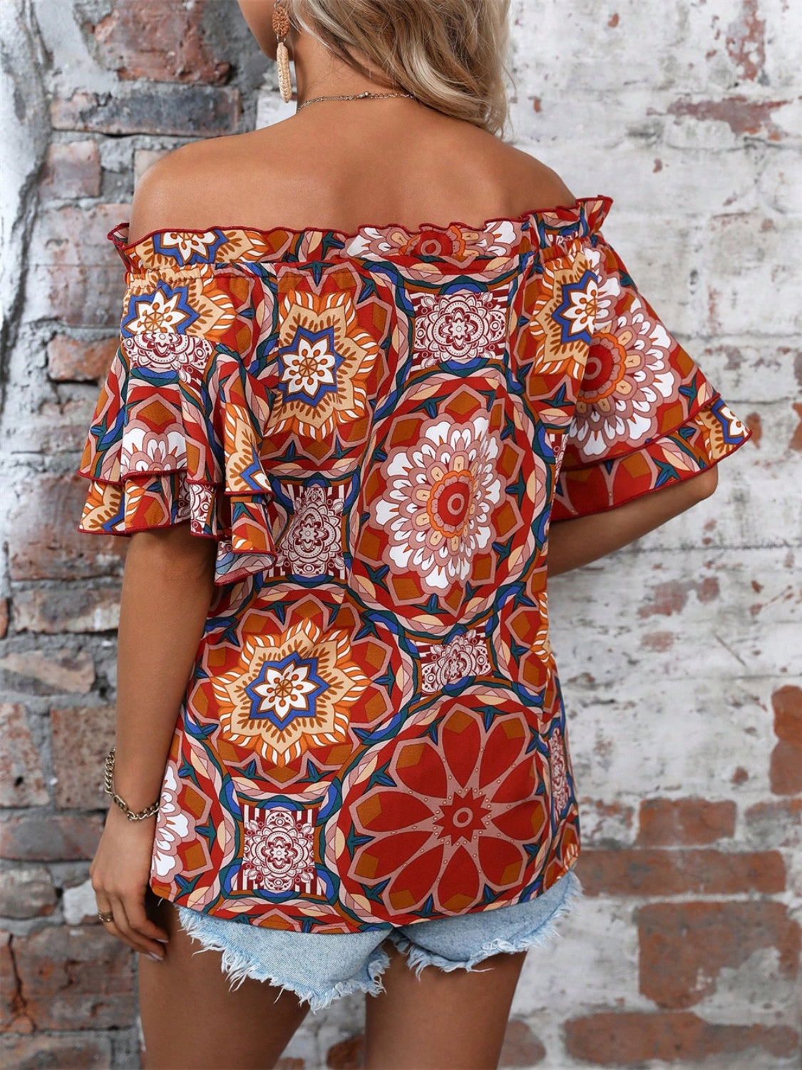 Printed Off-Shoulder Half Sleeve Blouse - Charming Charlie