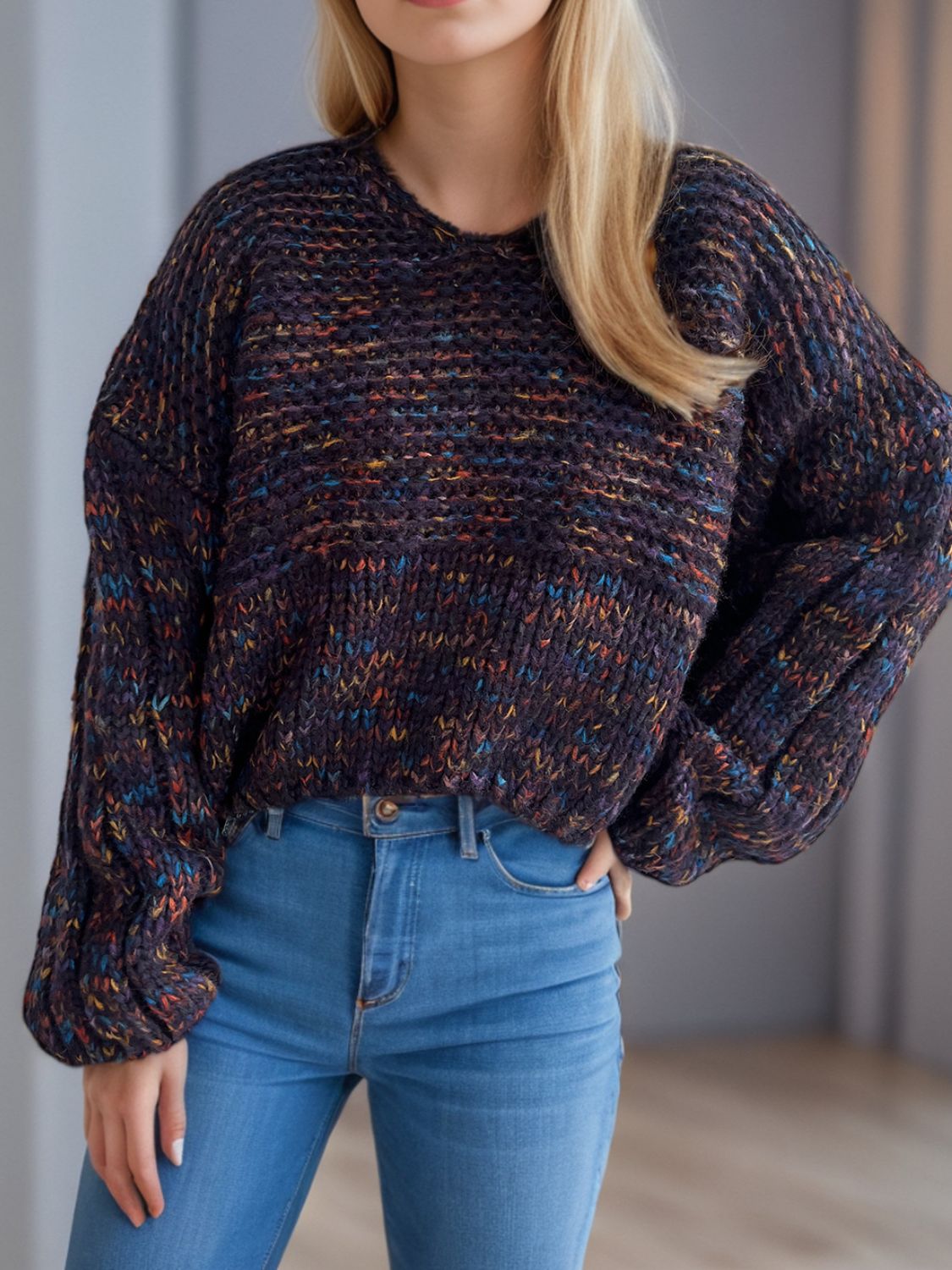 Dropped Shoulder Long Sleeve Sweater - Charming Charlie