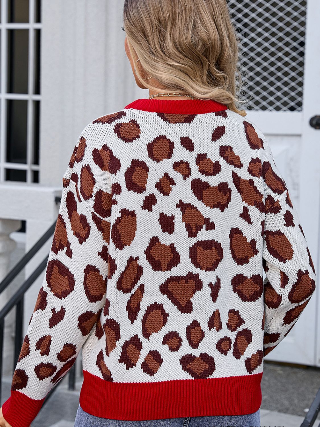 Leopard Round Neck Long Sleeve Sweater - Charming Charlie