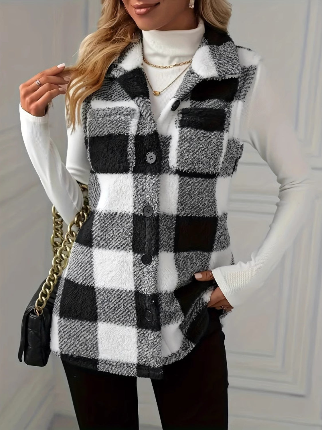 Plaid Button Up Vest Coat - Charming Charlie