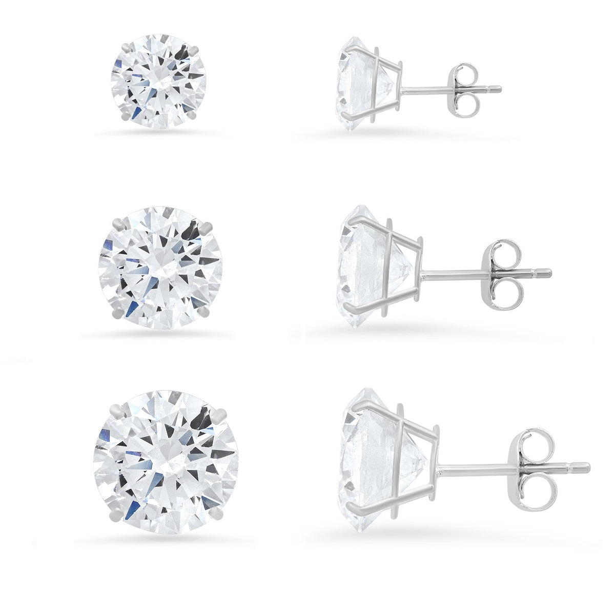 Sterling Silver Set of 3 Round-cut CZ Stud Earring Set - Charming Charlie