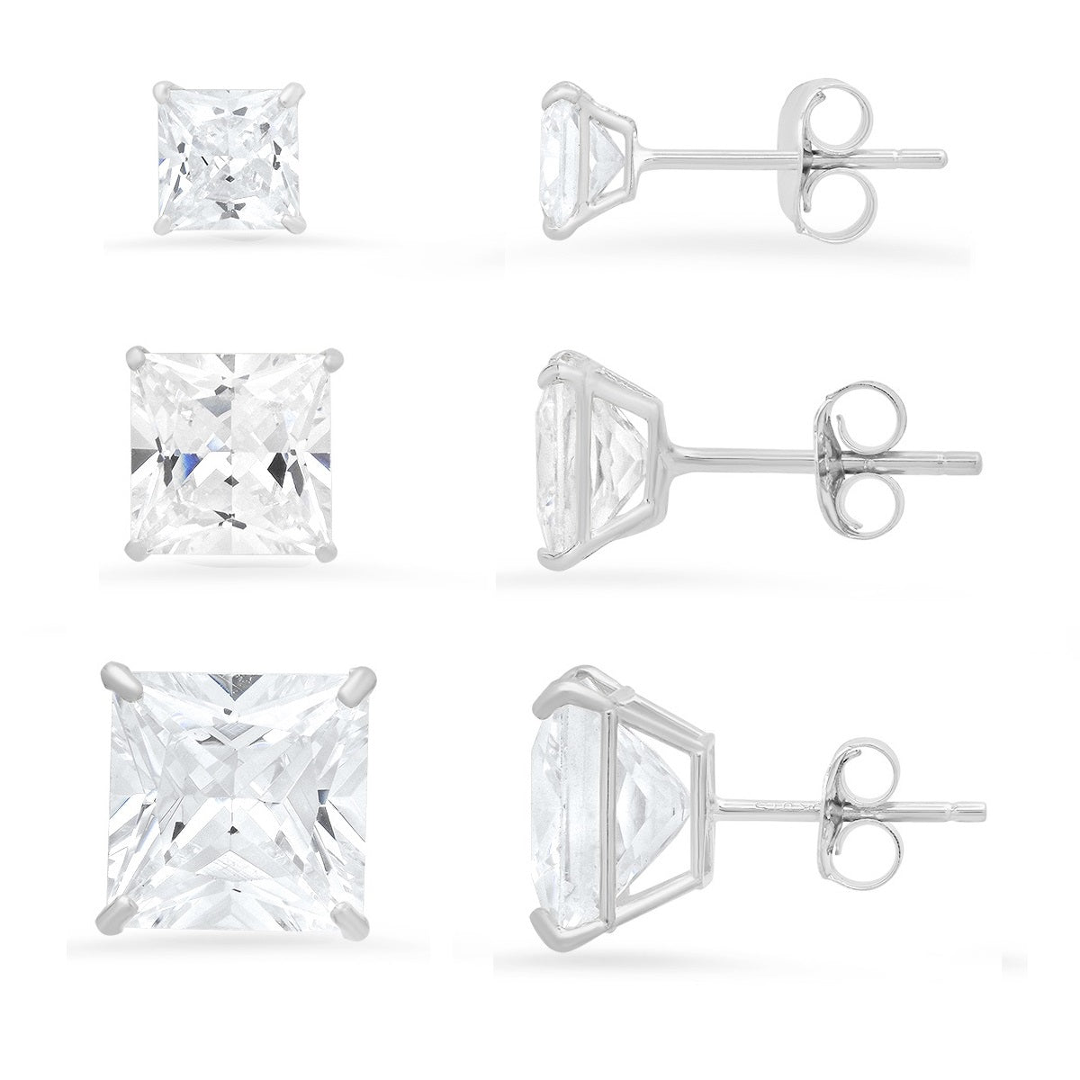Sterling Silver Set of 3 Princess-cut CZ Stud Earring Set - Charming Charlie
