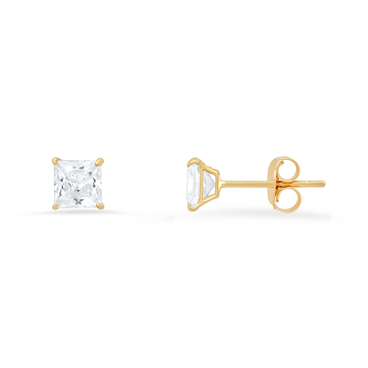 Real 10k Solid Gold Petite 4mm Princess-cut Diamond Stud Earrings - Charming Charlie
