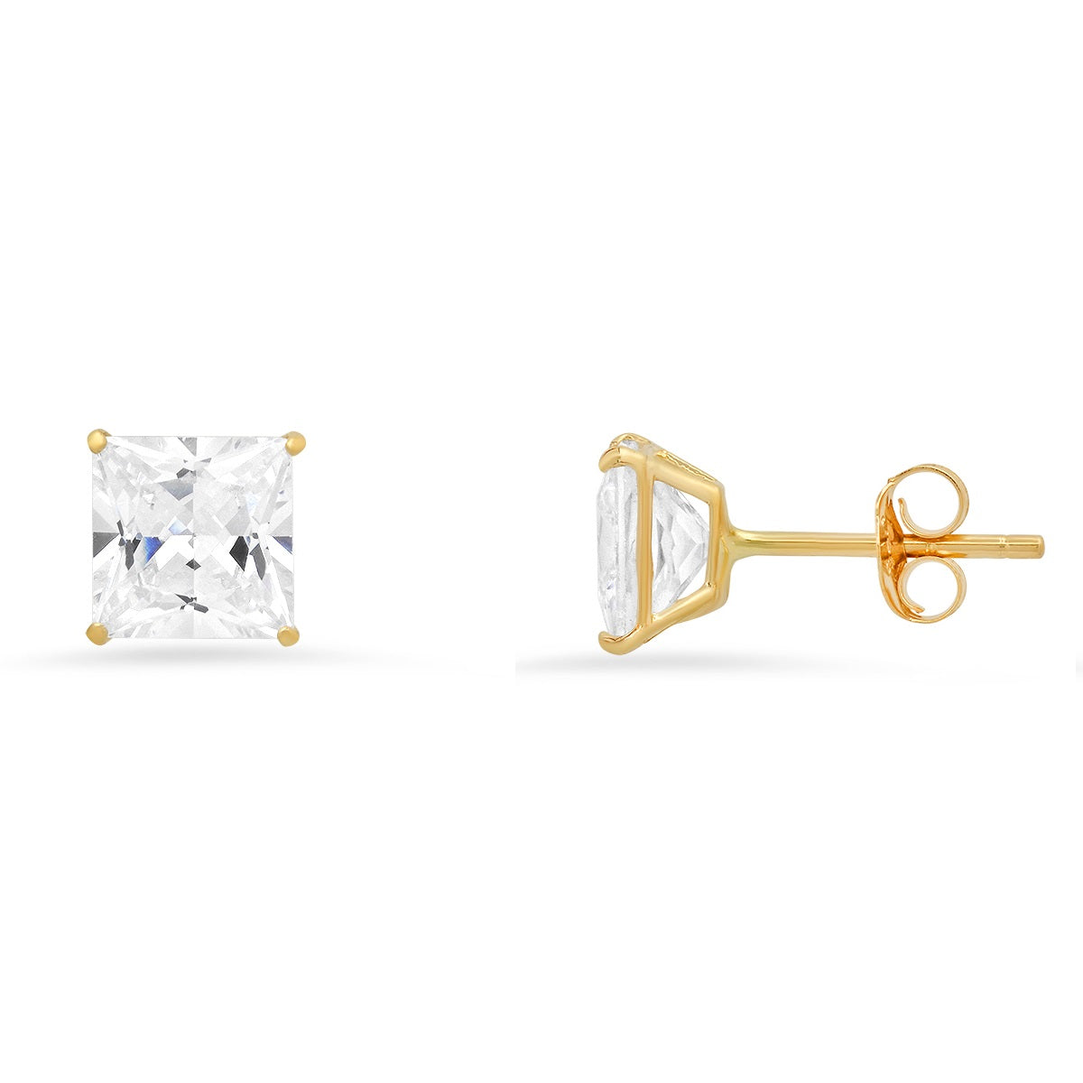 Real 10k Solid Gold 6mm Princess-cut Diamond Stud Earrings - Charming Charlie