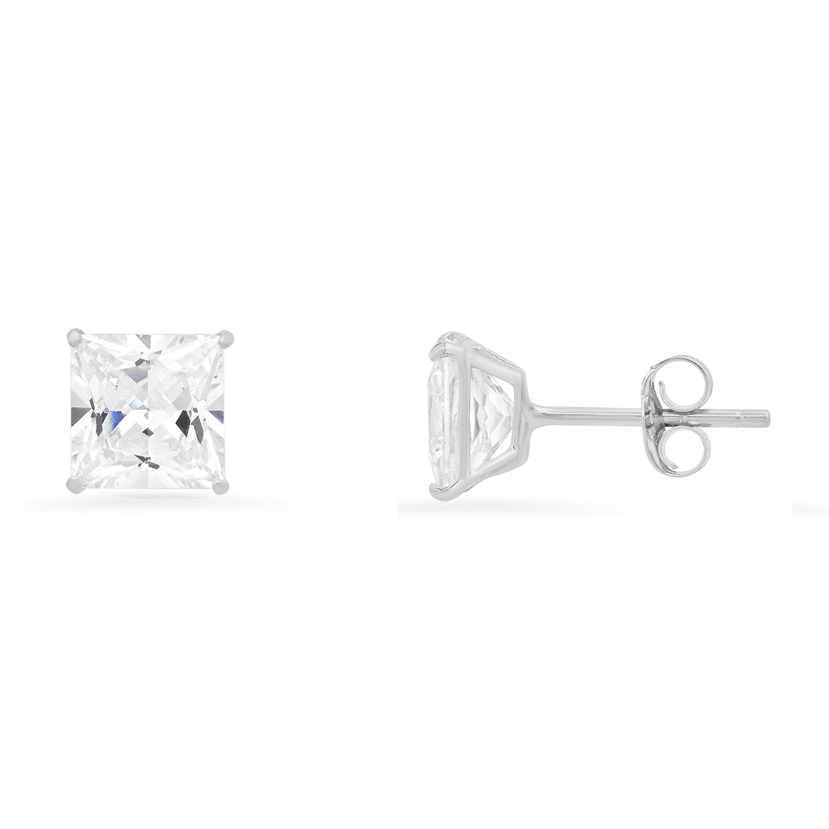 Real 10k Solid Gold 6mm Princess-cut Diamond Stud Earrings - Charming Charlie