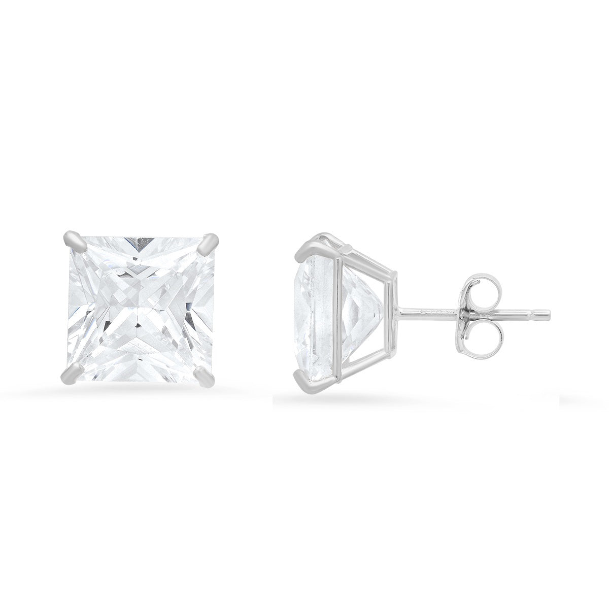 Real 10k Solid Gold BIG Princess-cut 8mm Diamond Stud Earrings - Charming Charlie