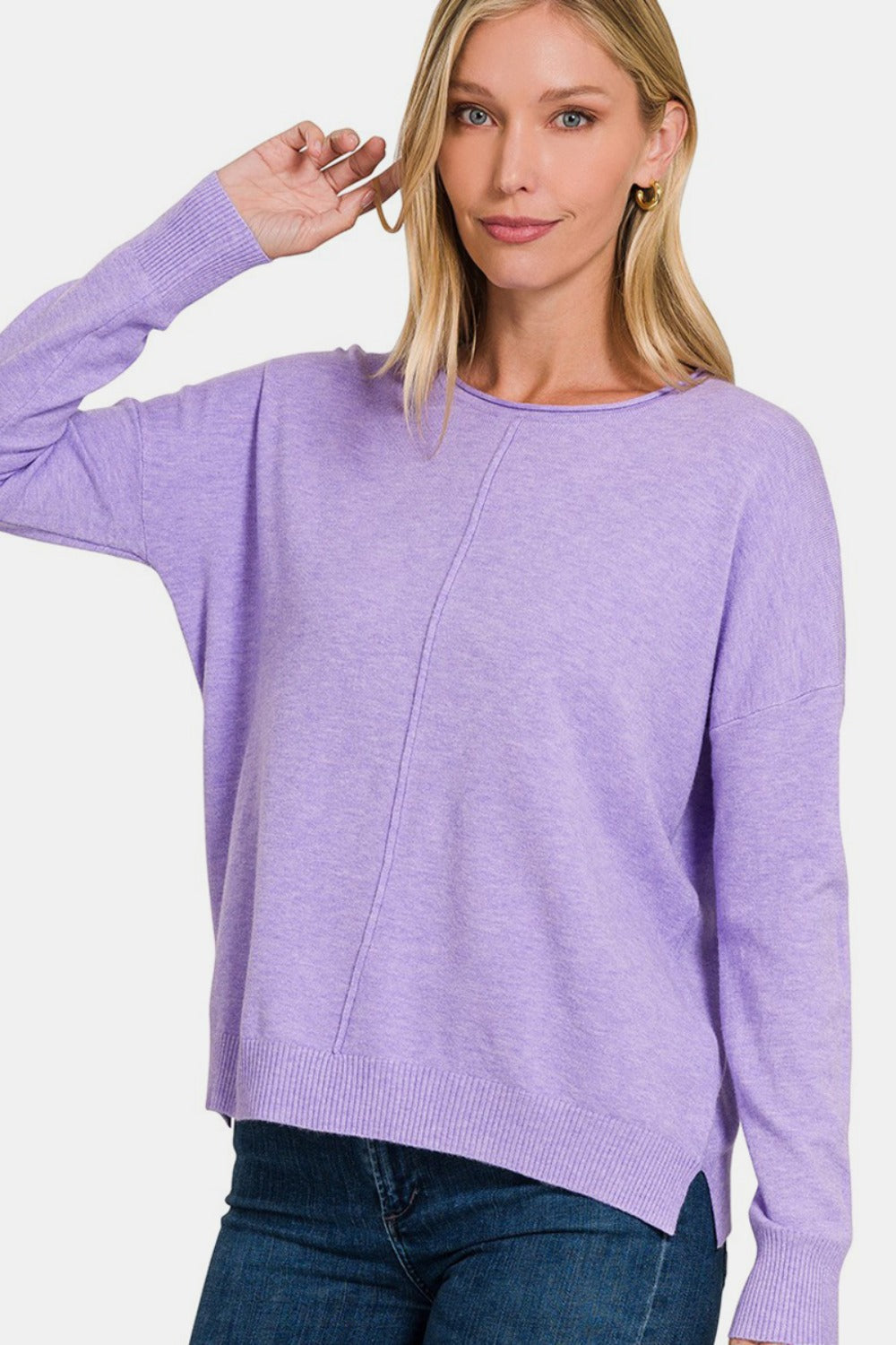 Zenana Front Seam Round Neck Sweater - Charming Charlie