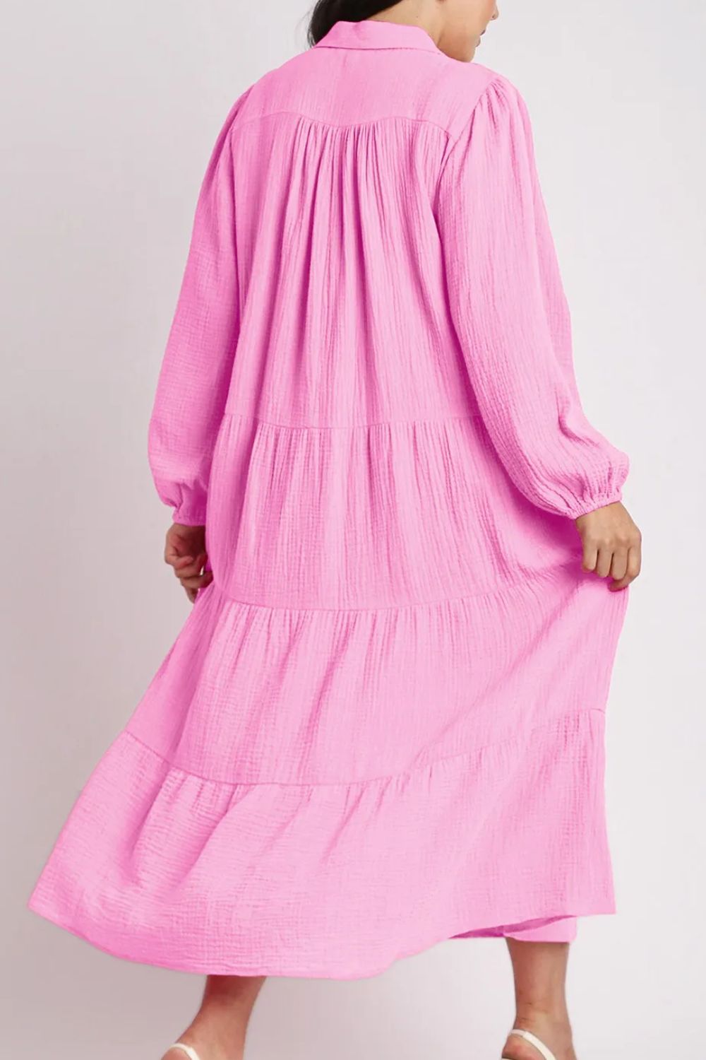 Tiered Johnny Collar Long Sleeve Dress - Charming Charlie