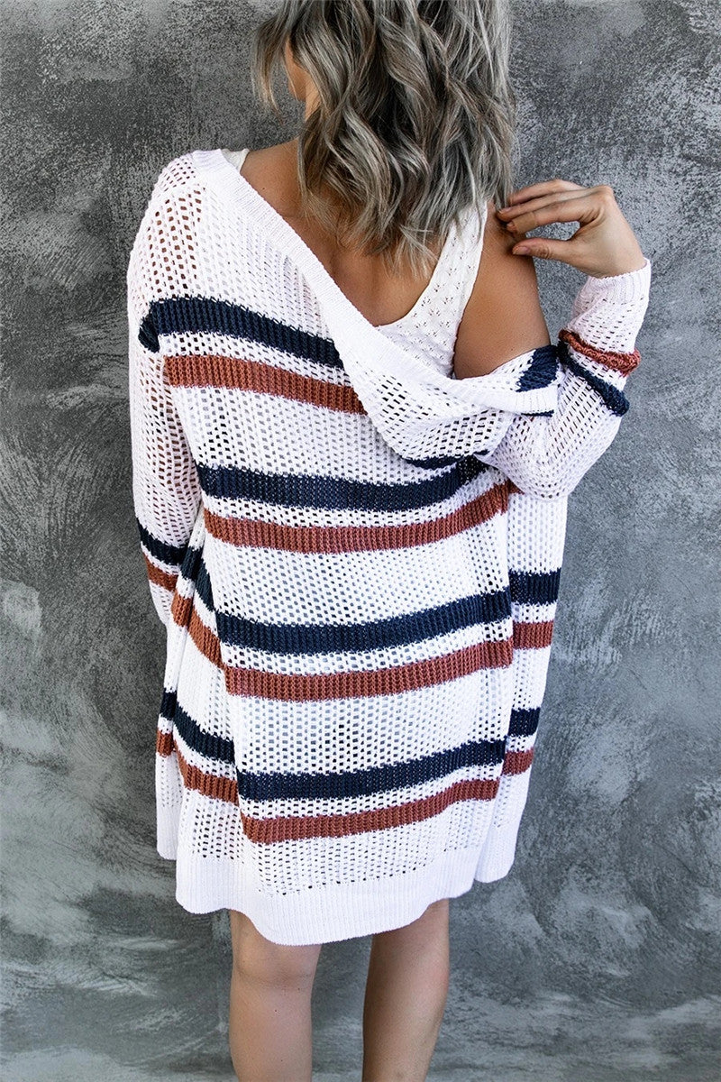 Contrast Openwork Open Front Long Sleeve Cardigan - Charming Charlie