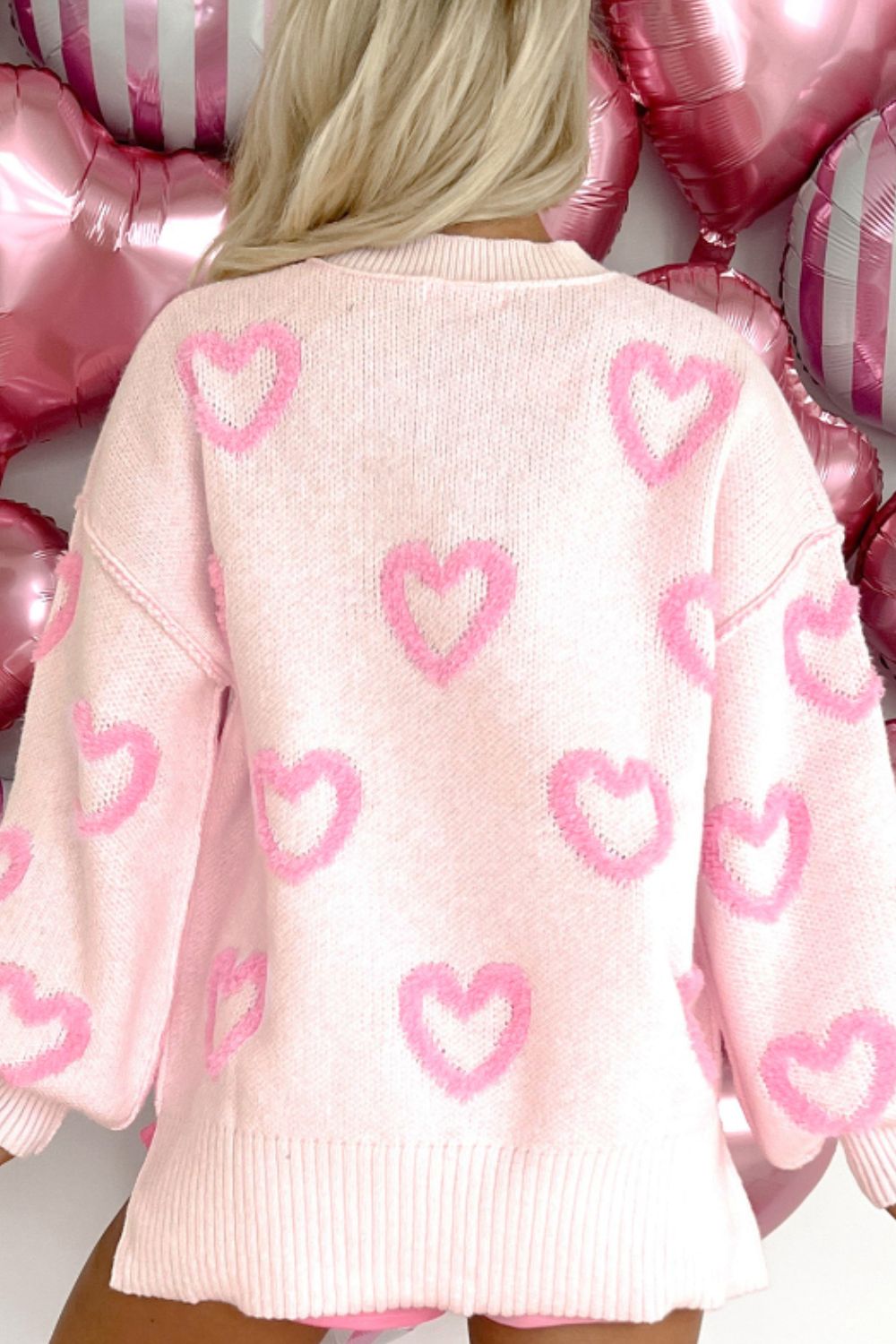 High-Low Heart Round Neck Long Sleeve Sweater - Charming Charlie