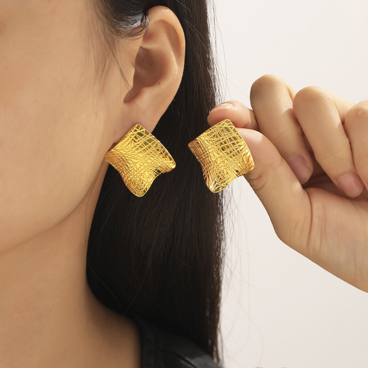 Textured Titanium Steel Stud Earrings - Charming Charlie