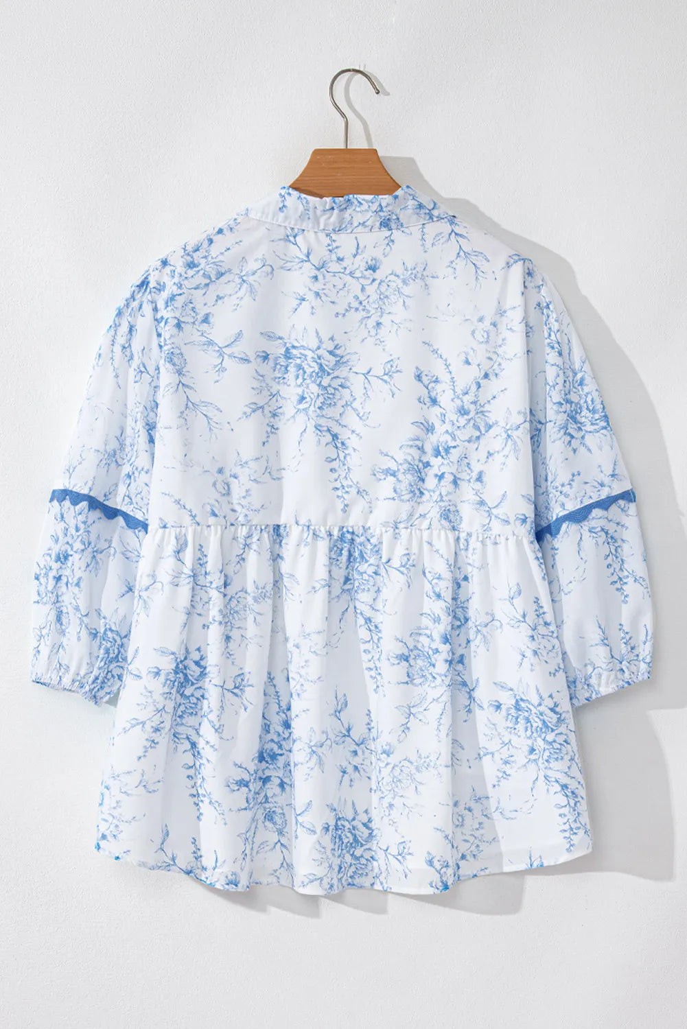 Printed Tie Neck Three-Quarter Sleeve Blouse - Charming Charlie