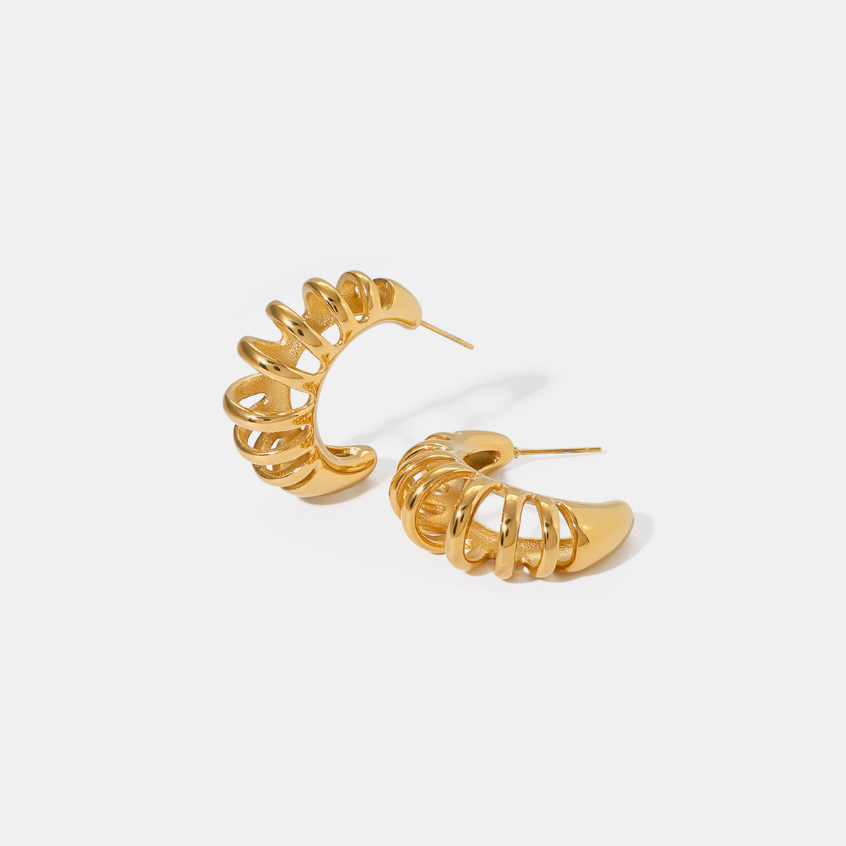 Stainless Steel Cutout C-Hoop Earrings - Charming Charlie