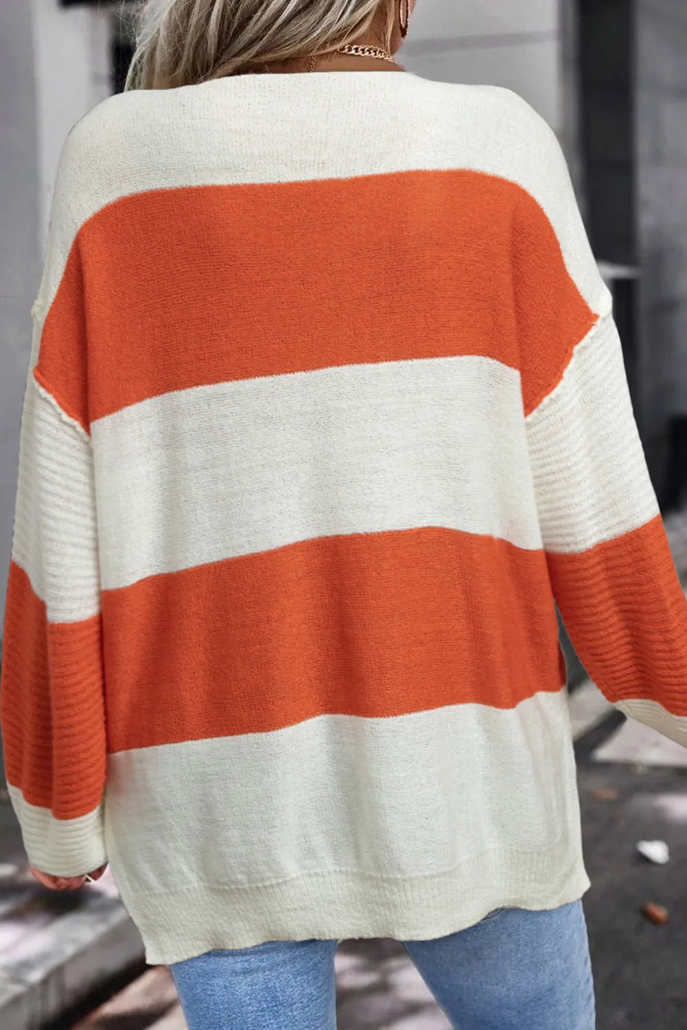 Color Block Dropped Shoulder V-Neck Sweater - Charming Charlie