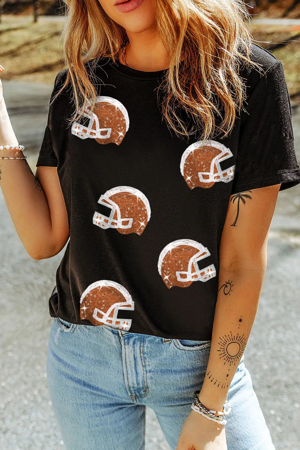 Sequin Round Neck Short Sleeve T-Shirt - Charming Charlie