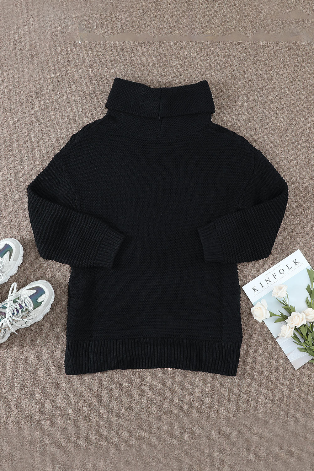 Side Slit Turtleneck Long Sleeve Sweater - Charming Charlie