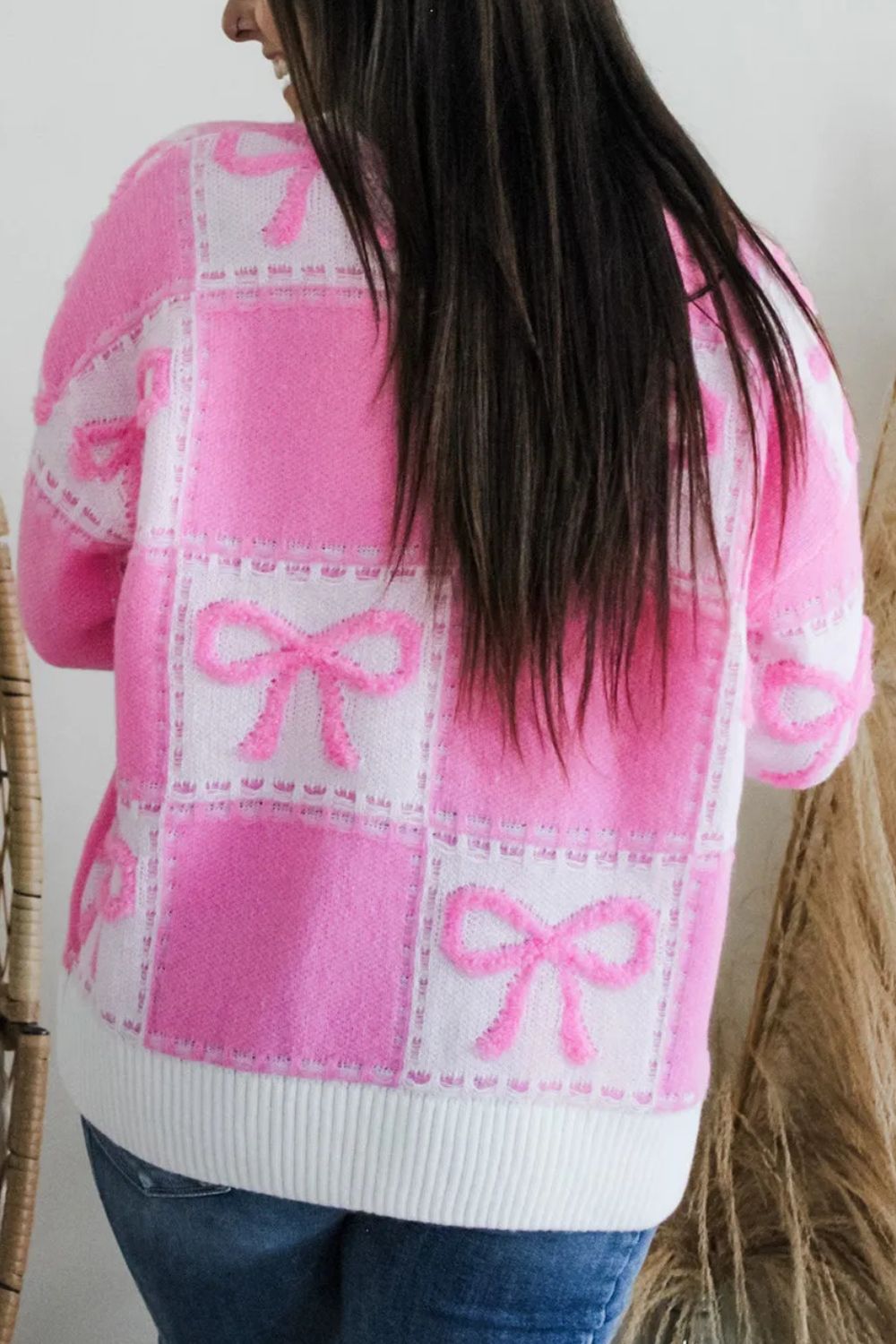Bow Round Neck Long Sleeve Sweater - Charming Charlie
