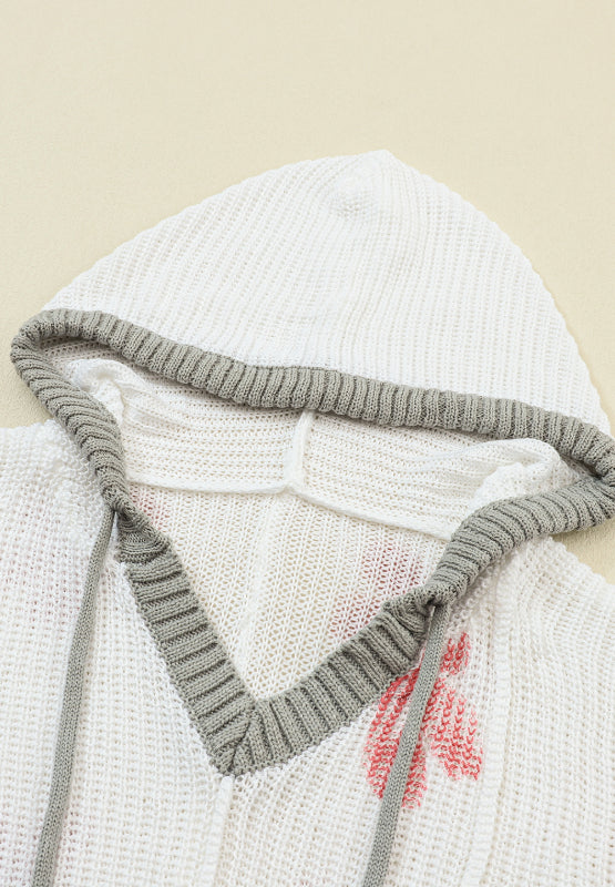 Drawstring Flower Hooded Knit Top - Charming Charlie