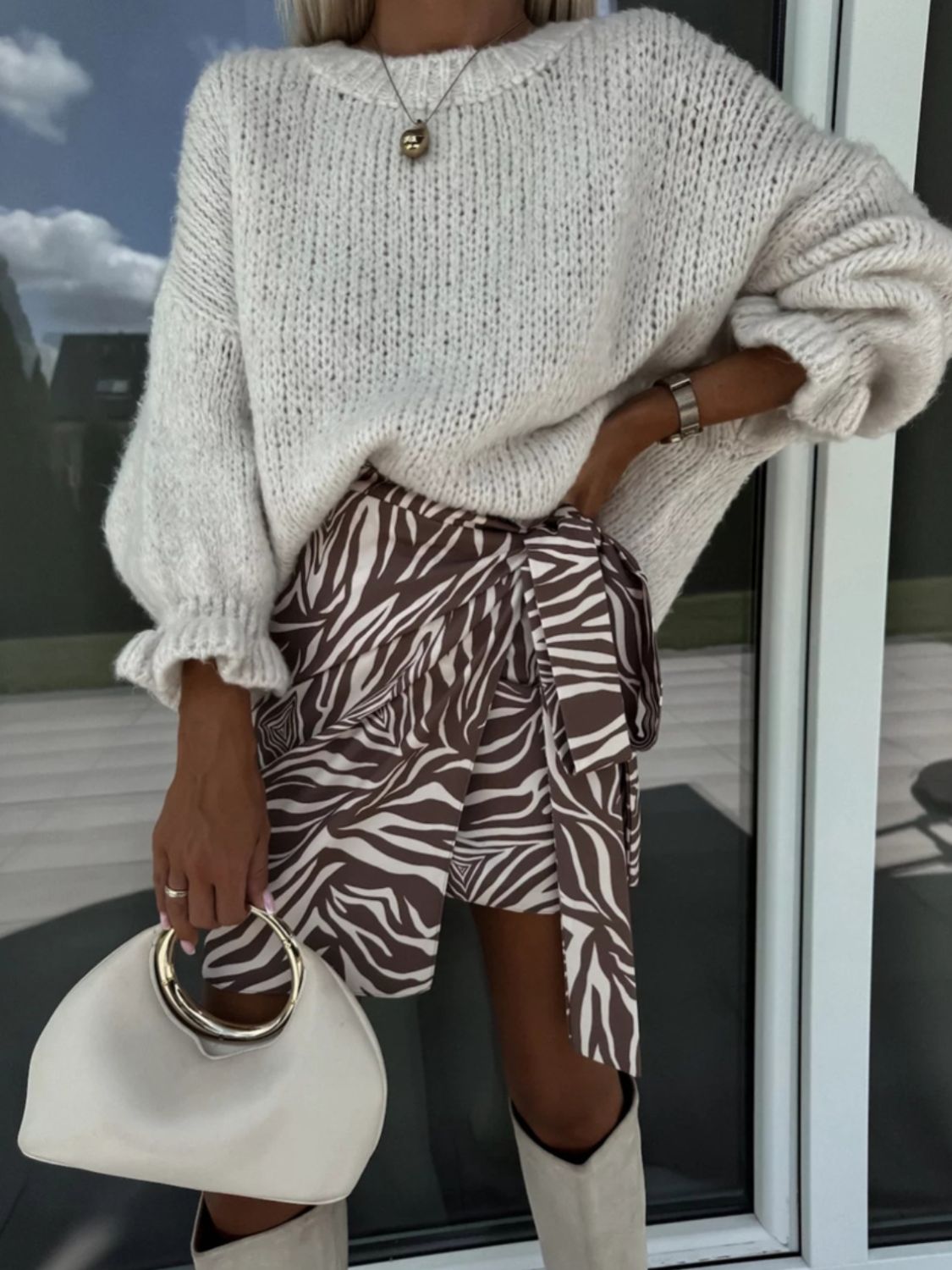 Round Neck Long Sleeve Sweater - Charming Charlie