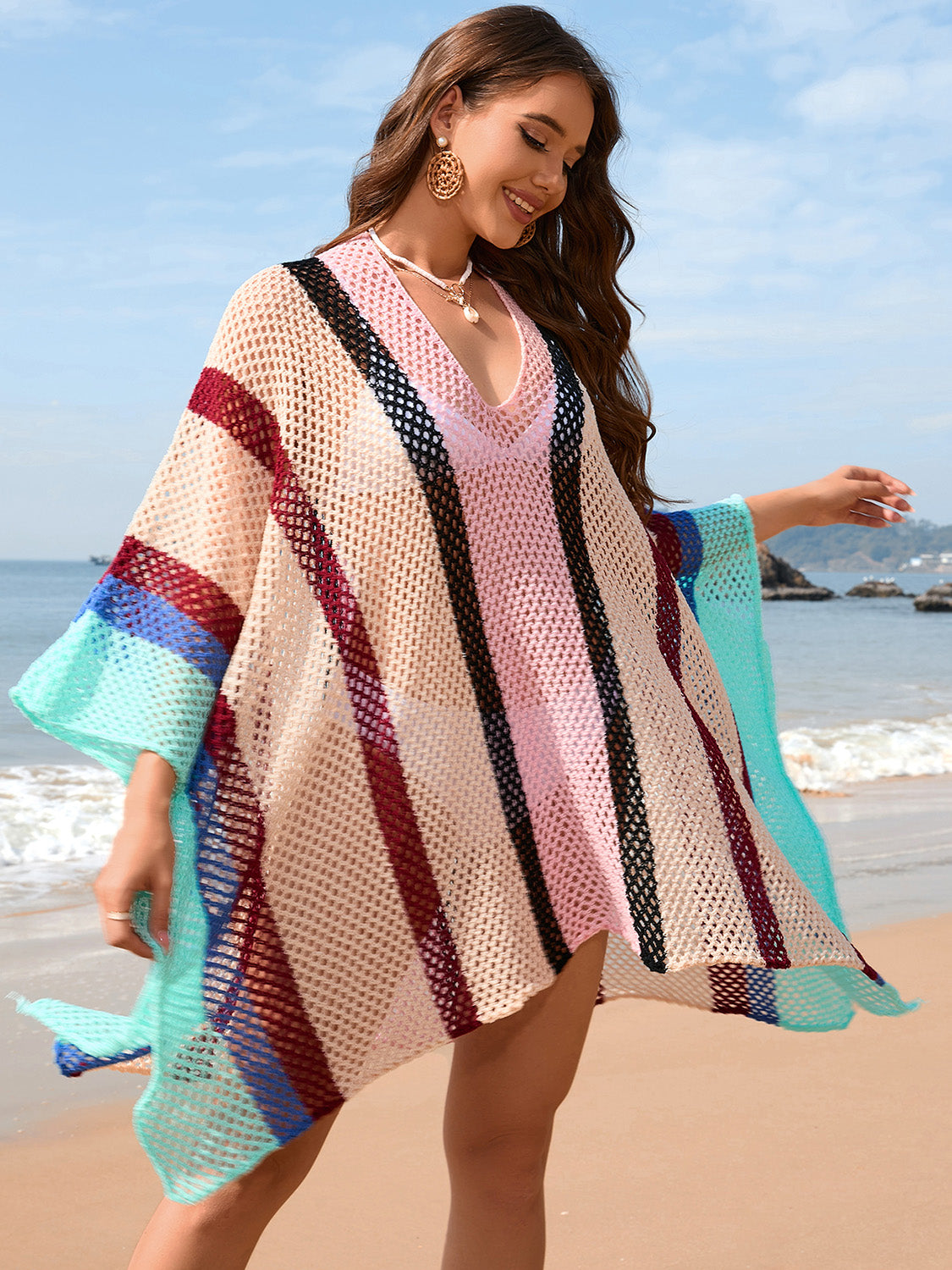 Openwork Color Block Plunge Cover-Up - Charming Charlie