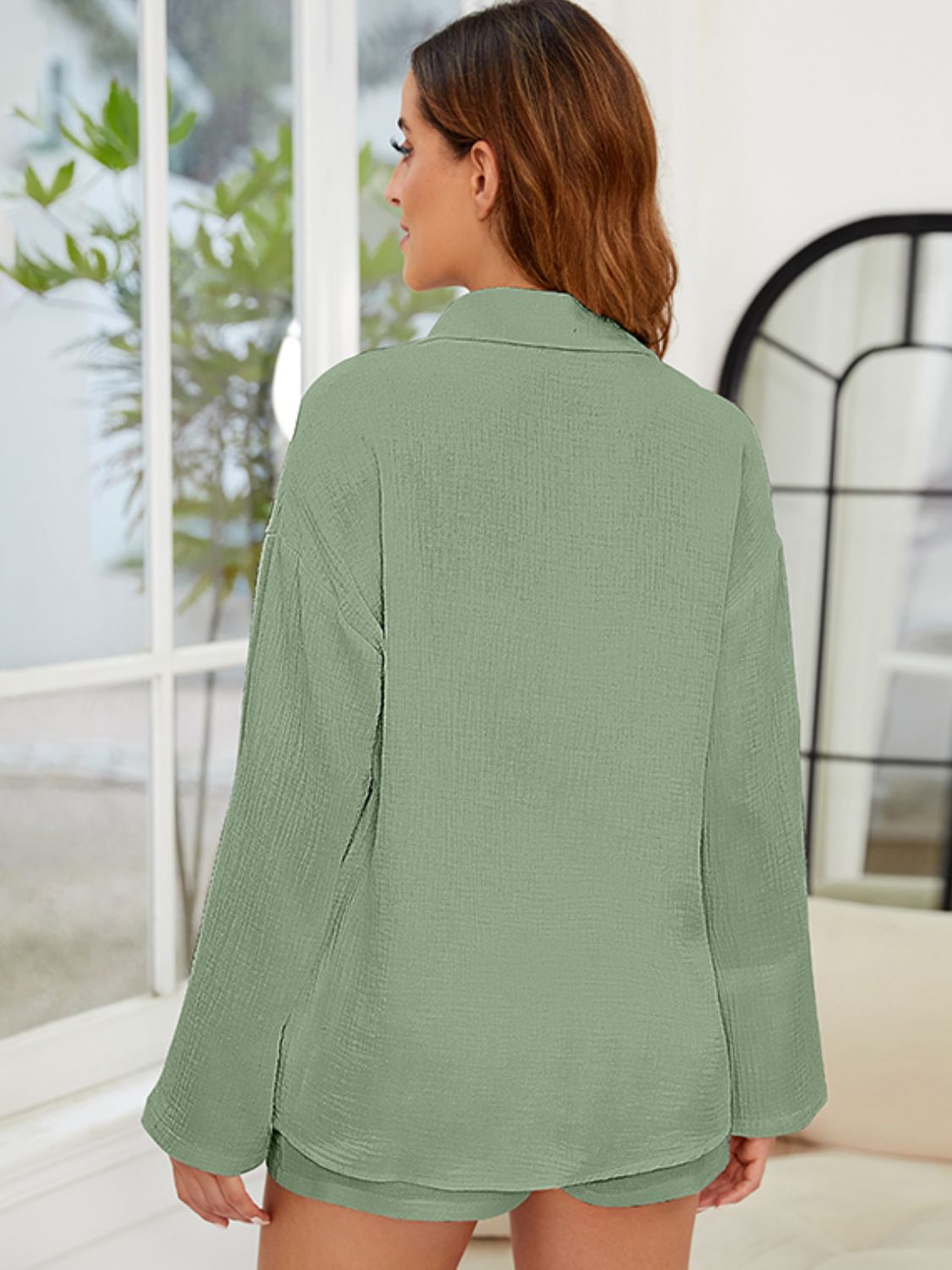 Button Up Long Sleeve Top and Shorts Set - Charming Charlie
