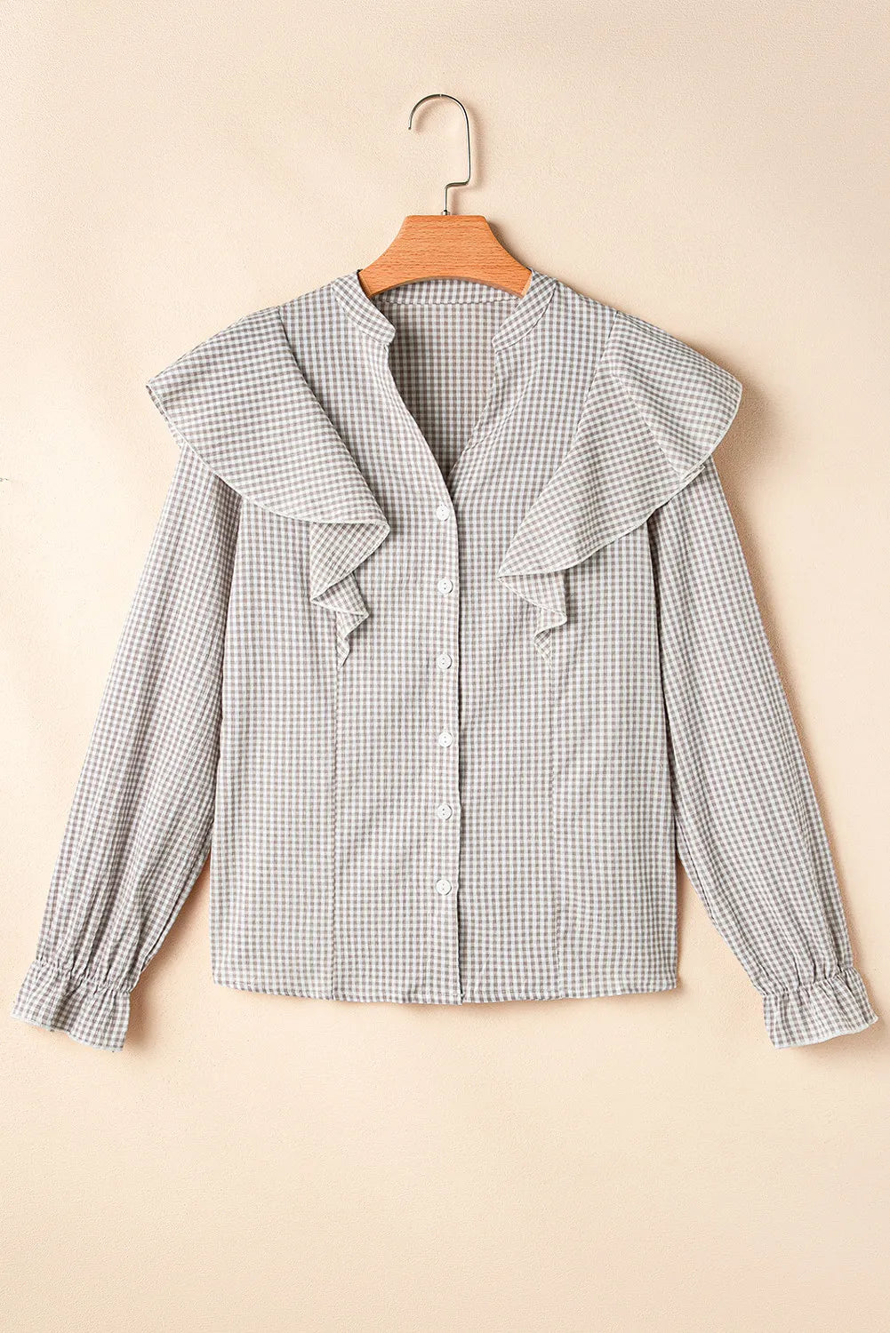 Ruffled Plaid Notched Flounce Sleeve Shirt - Charming Charlie