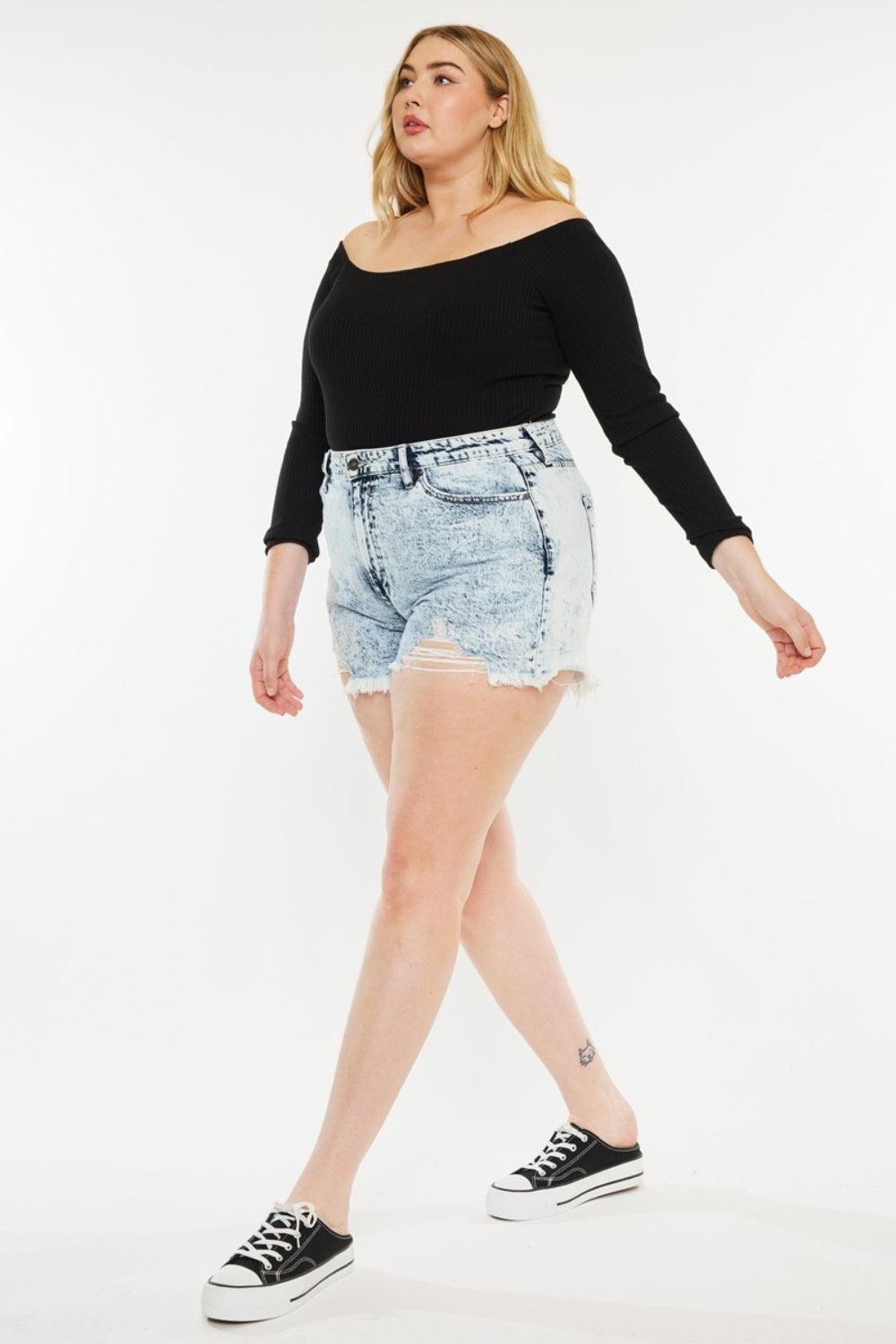 Kancan Full Size Distressed High Waist Denim Shorts - Charming Charlie