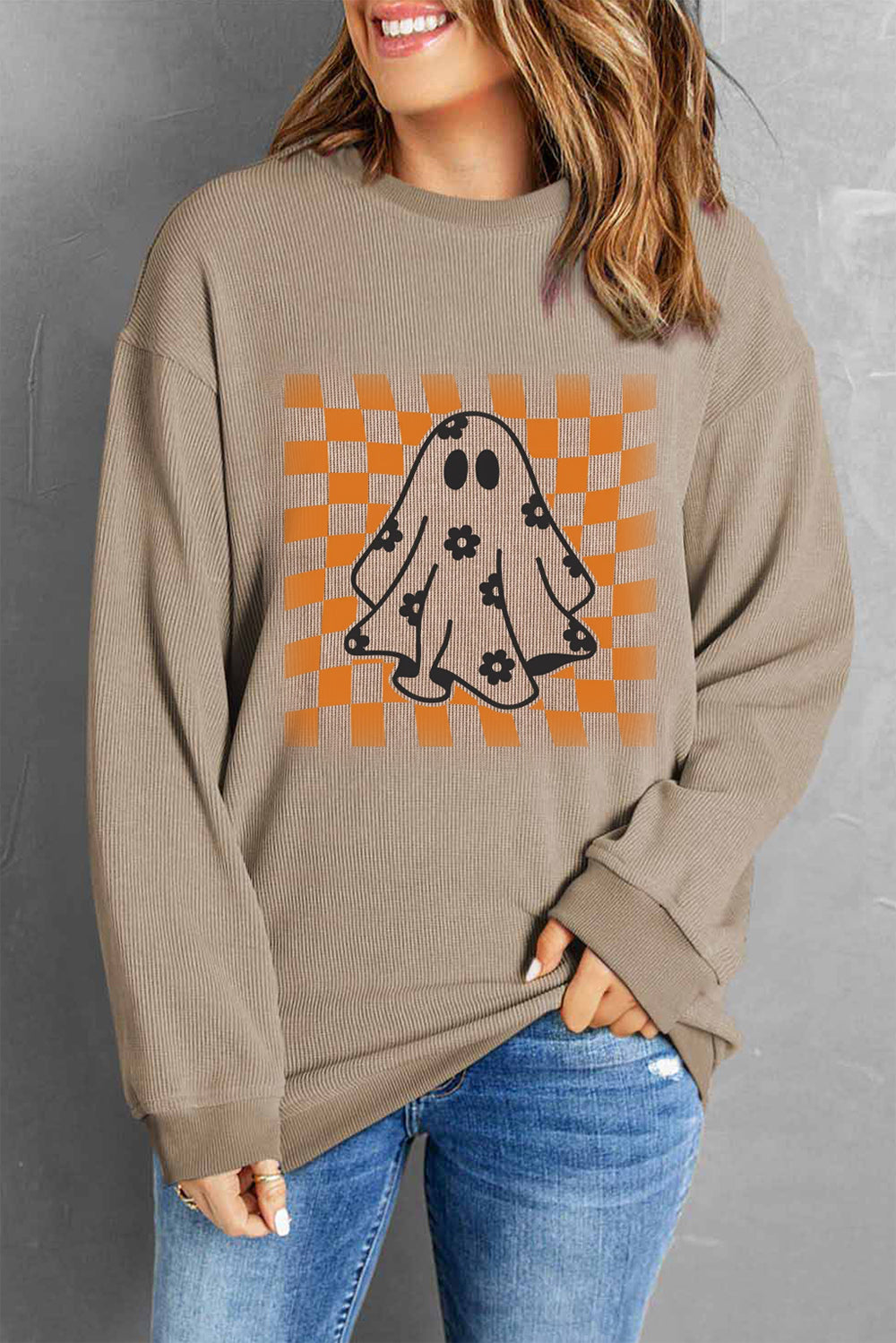 Ghost Round Neck Long Sleeve Sweatshirt - Charming Charlie