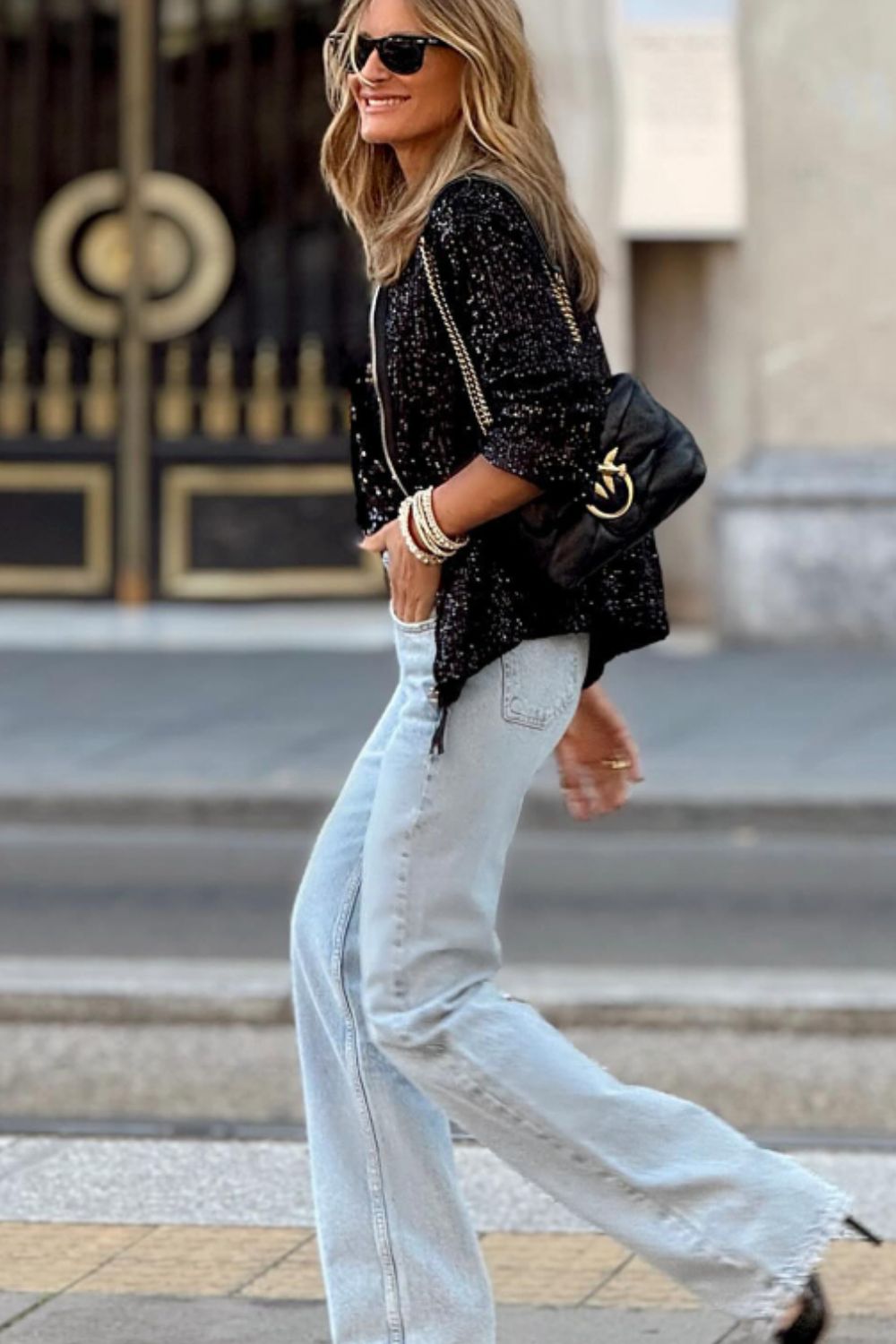 Sequin Zip Up Long Sleeve Jacket - Charming Charlie