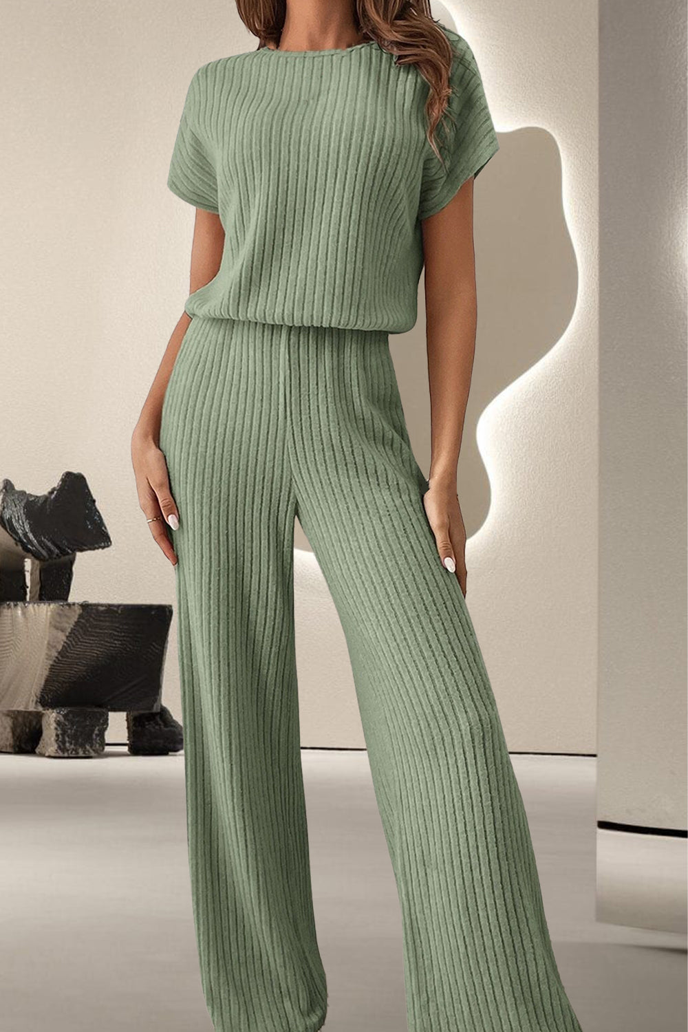 Round Neck Short Sleeve Jumpsuit - Charming Charlie