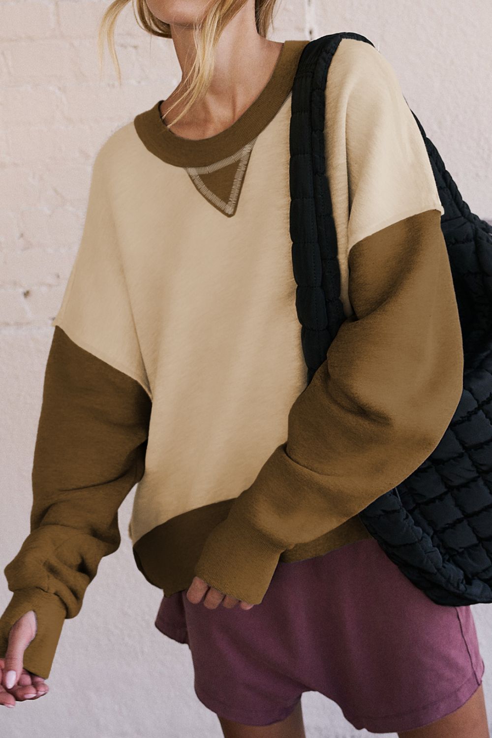 Color Block Round Neck Long Sleeve Sweatshirt - Charming Charlie