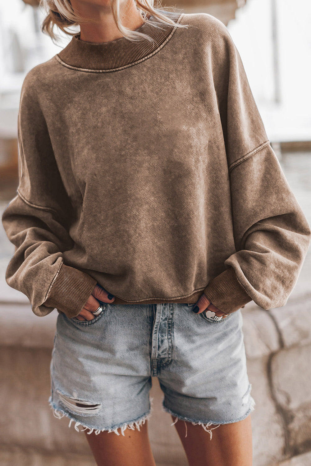 Mock Neck Dropped Shoulder Sweatshirt - Charming Charlie