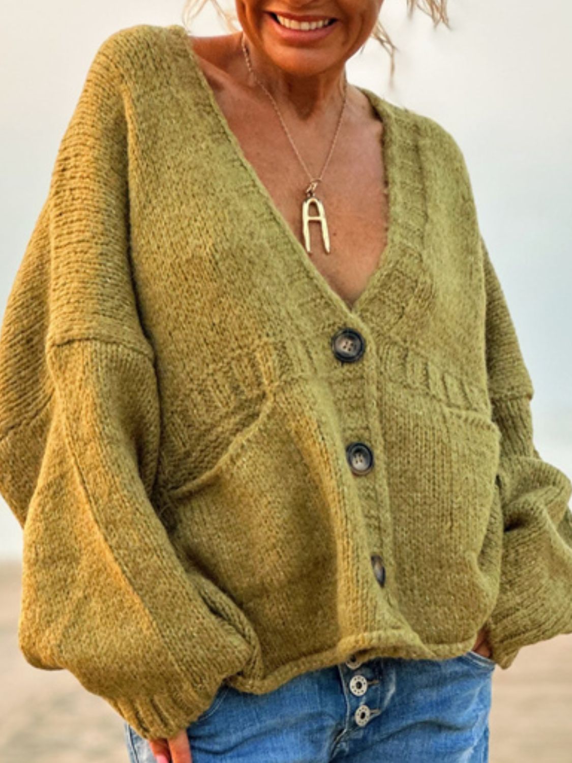 Pocketed V-Neck Button Up Cardigan - Charming Charlie