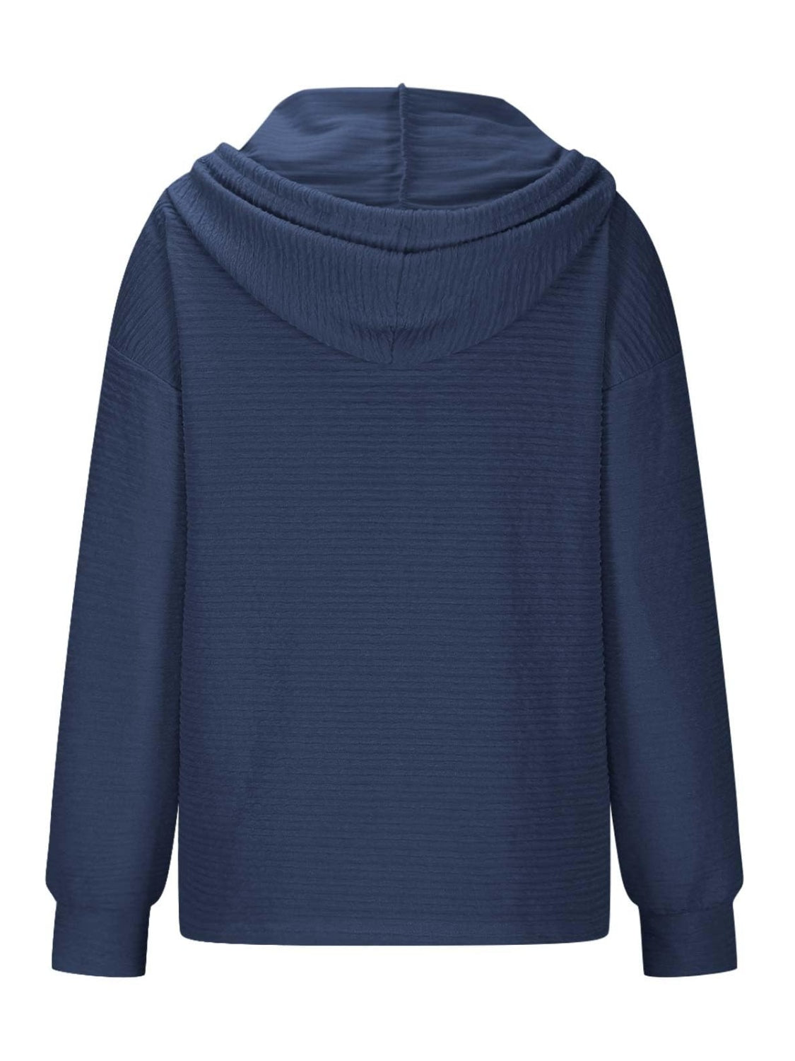 Drawstring Quarter Button Long Sleeve Hoodie - Charming Charlie