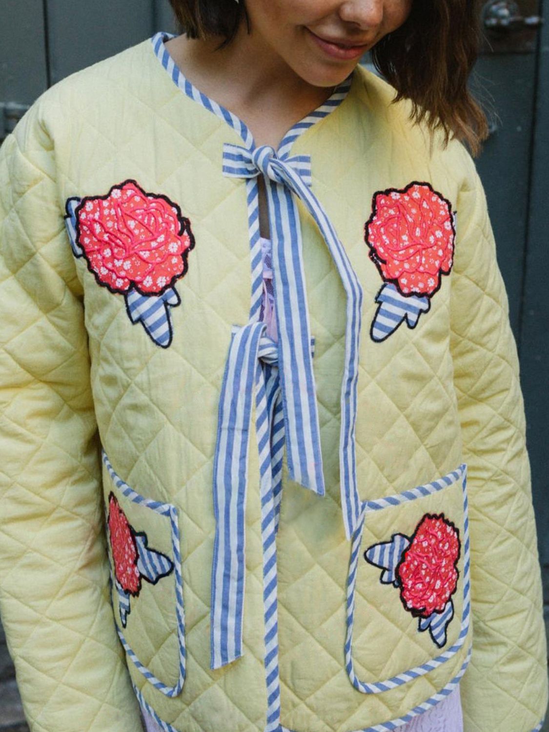 Embroidered Flower Tied Long Sleeve Winter Coat - Charming Charlie