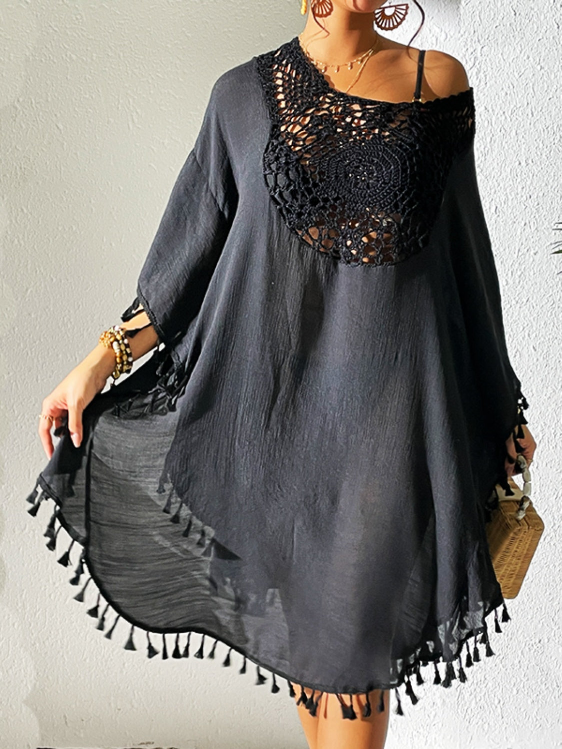 Tassel Cutout Scoop Neck Cover-Up Dress - Charming Charlie
