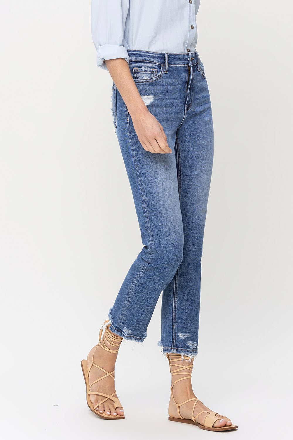 Lovervet High Rise Raw Hem Straight Jeans - Charming Charlie