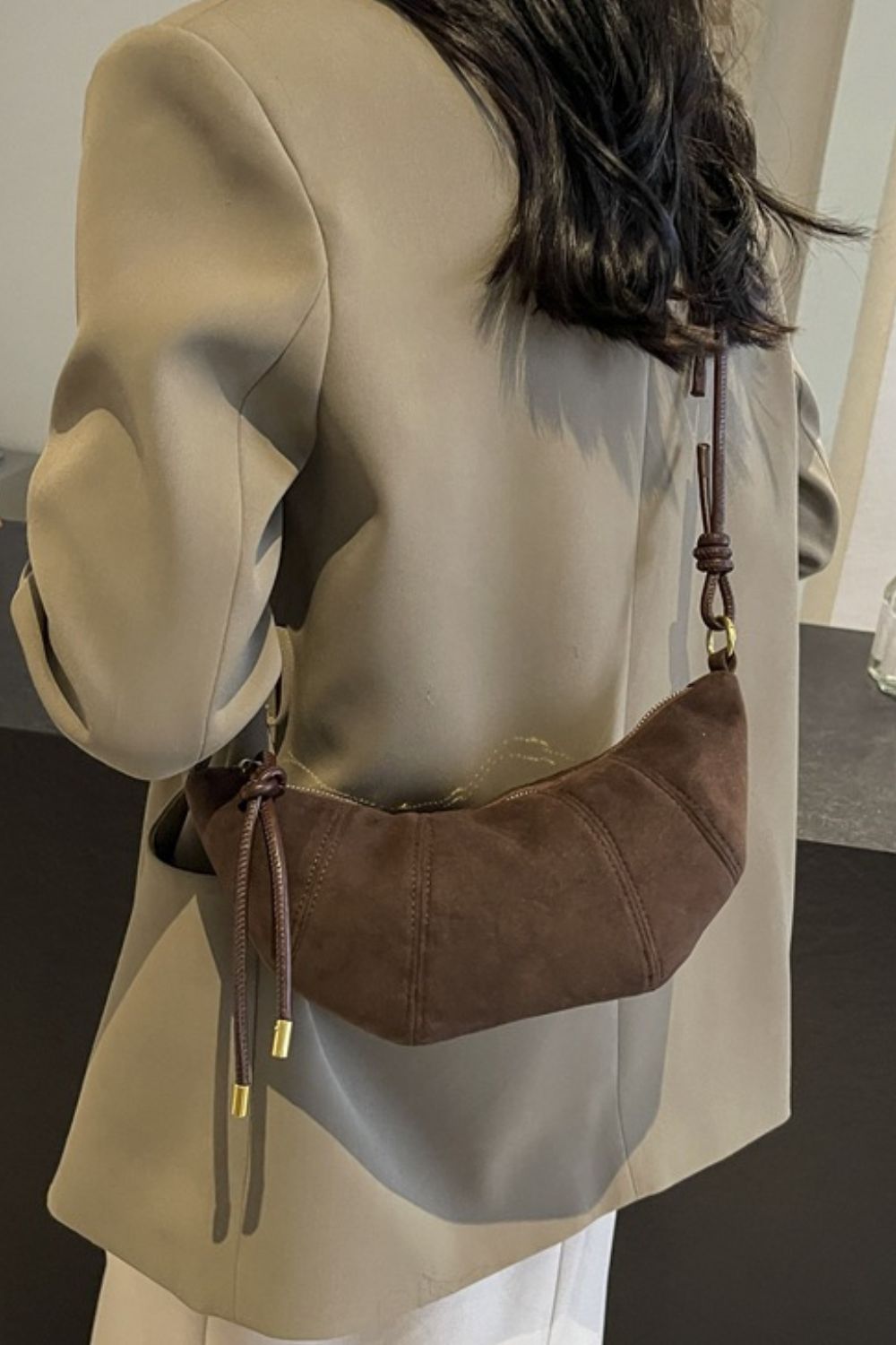 PU Leather Strap Suede Shoulder Bag - Charming Charlie