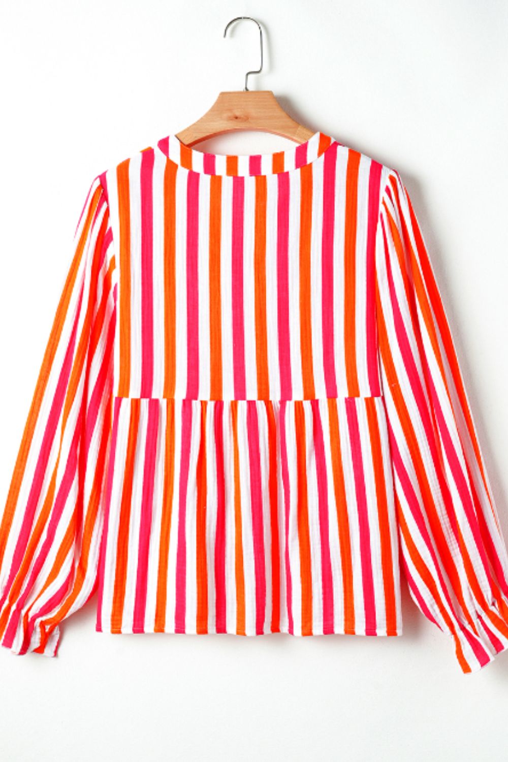 Striped Notched Flounce Sleeve Blouse - Charming Charlie