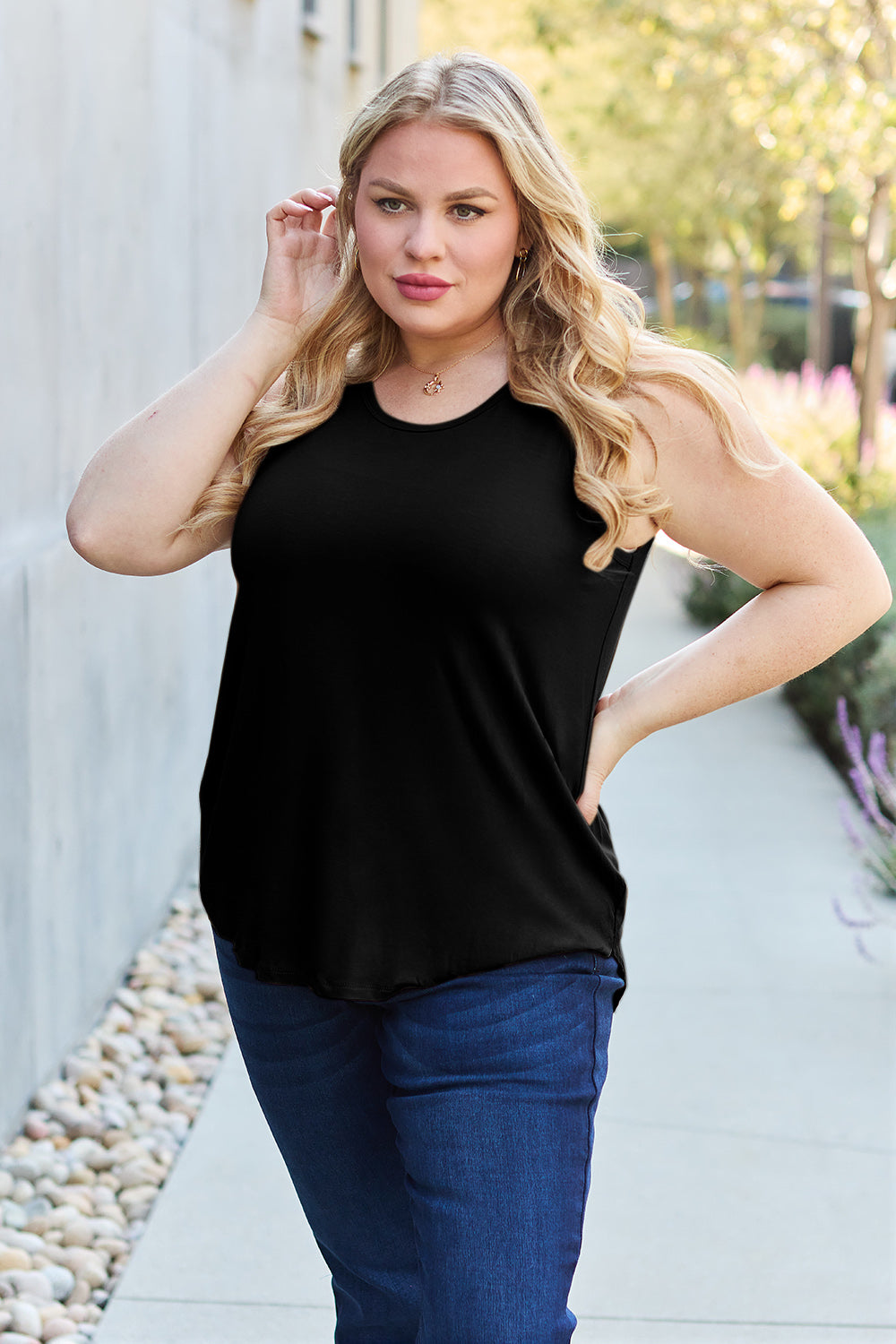 Basic Bae Bamboo Full Size Round Neck Tank - Charming Charlie