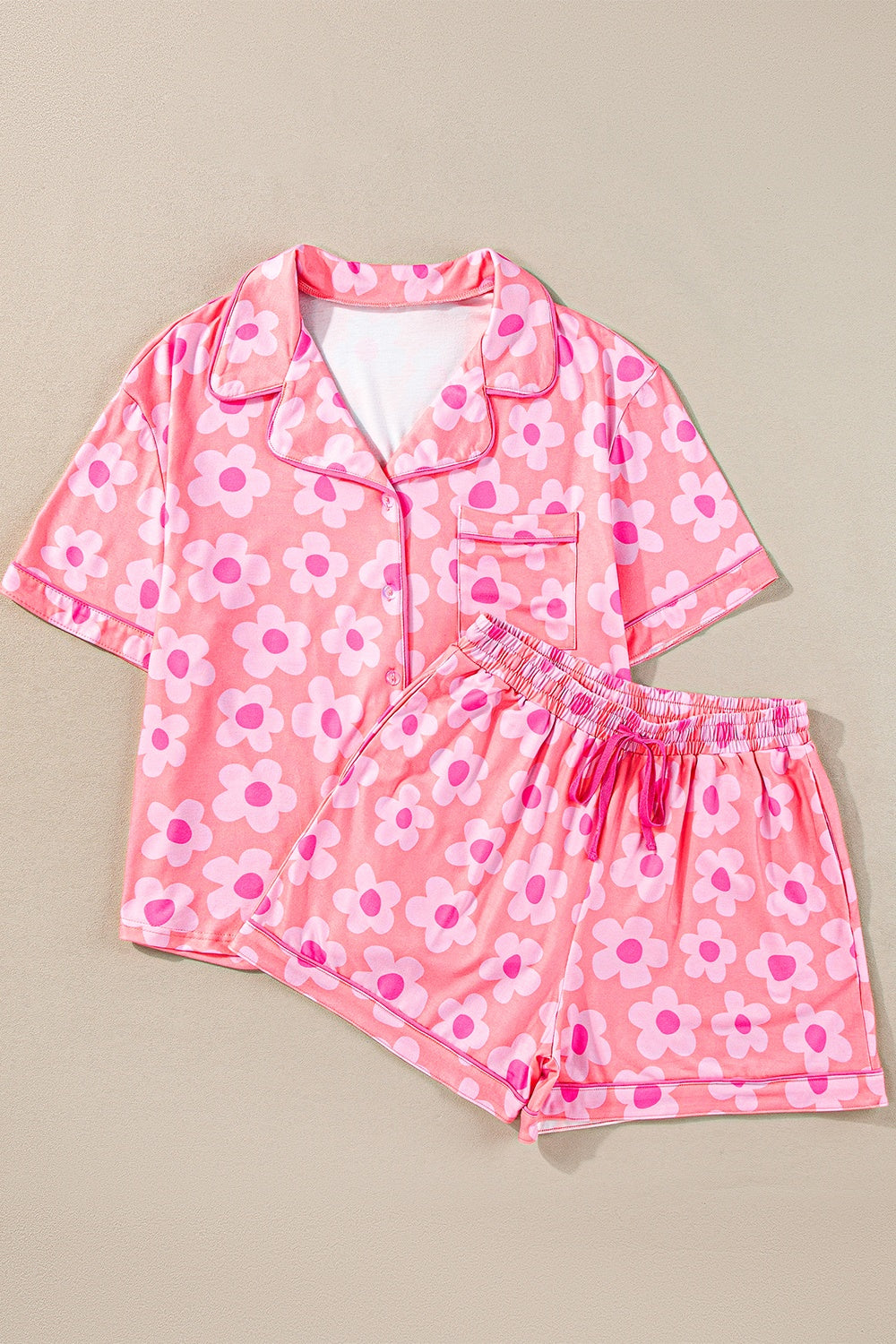 Pocketed Flower Half Sleeve Top and Shorts Lounge Set - Charming Charlie
